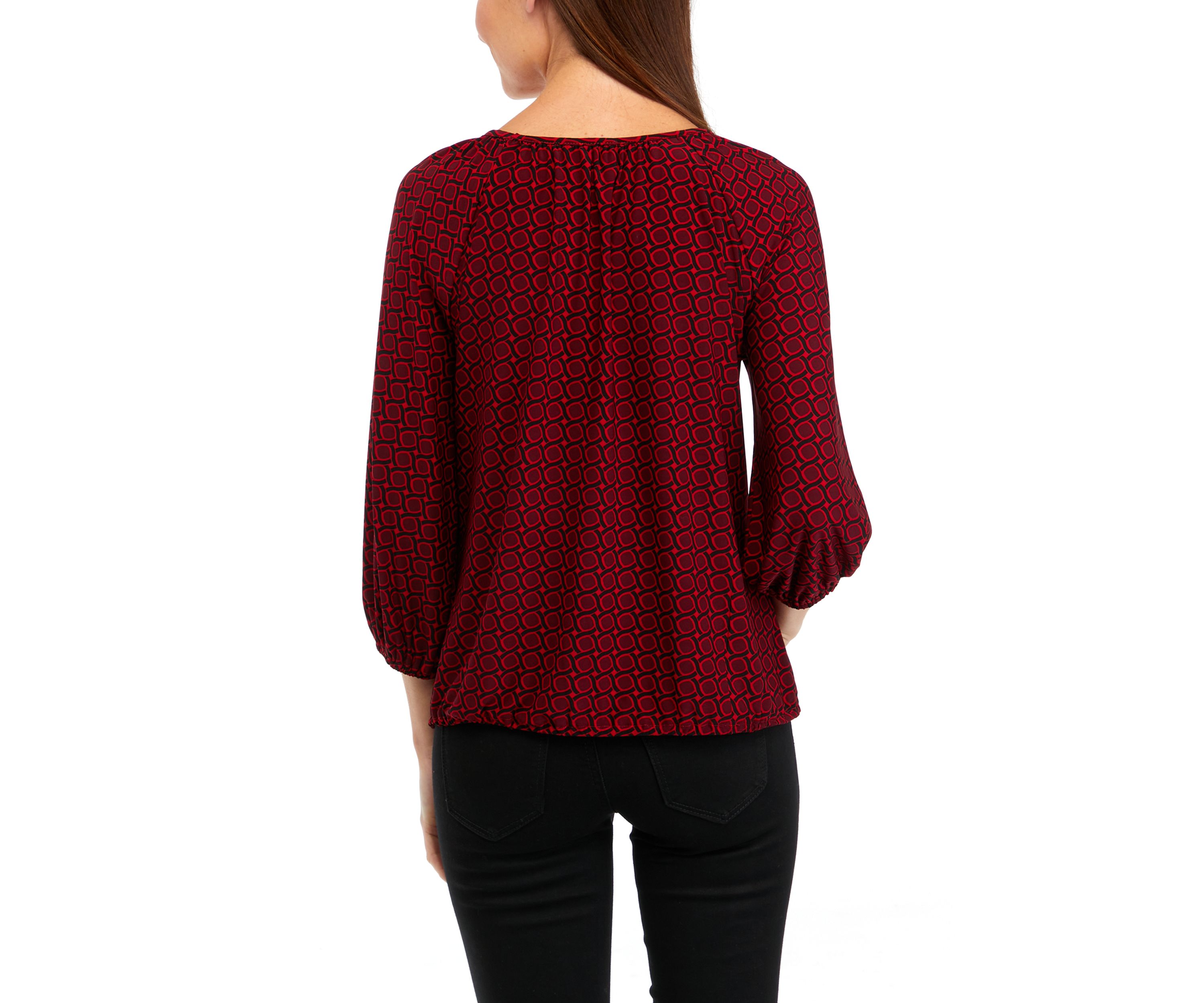 Petite 3/4 Sleeve Shirred Printed Top 