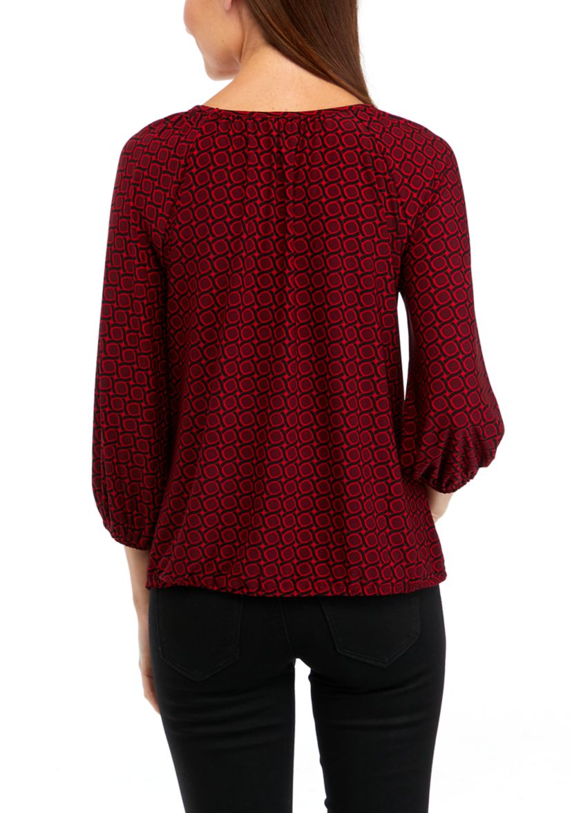 Petite 3/4 Sleeve Shirred Printed Top 