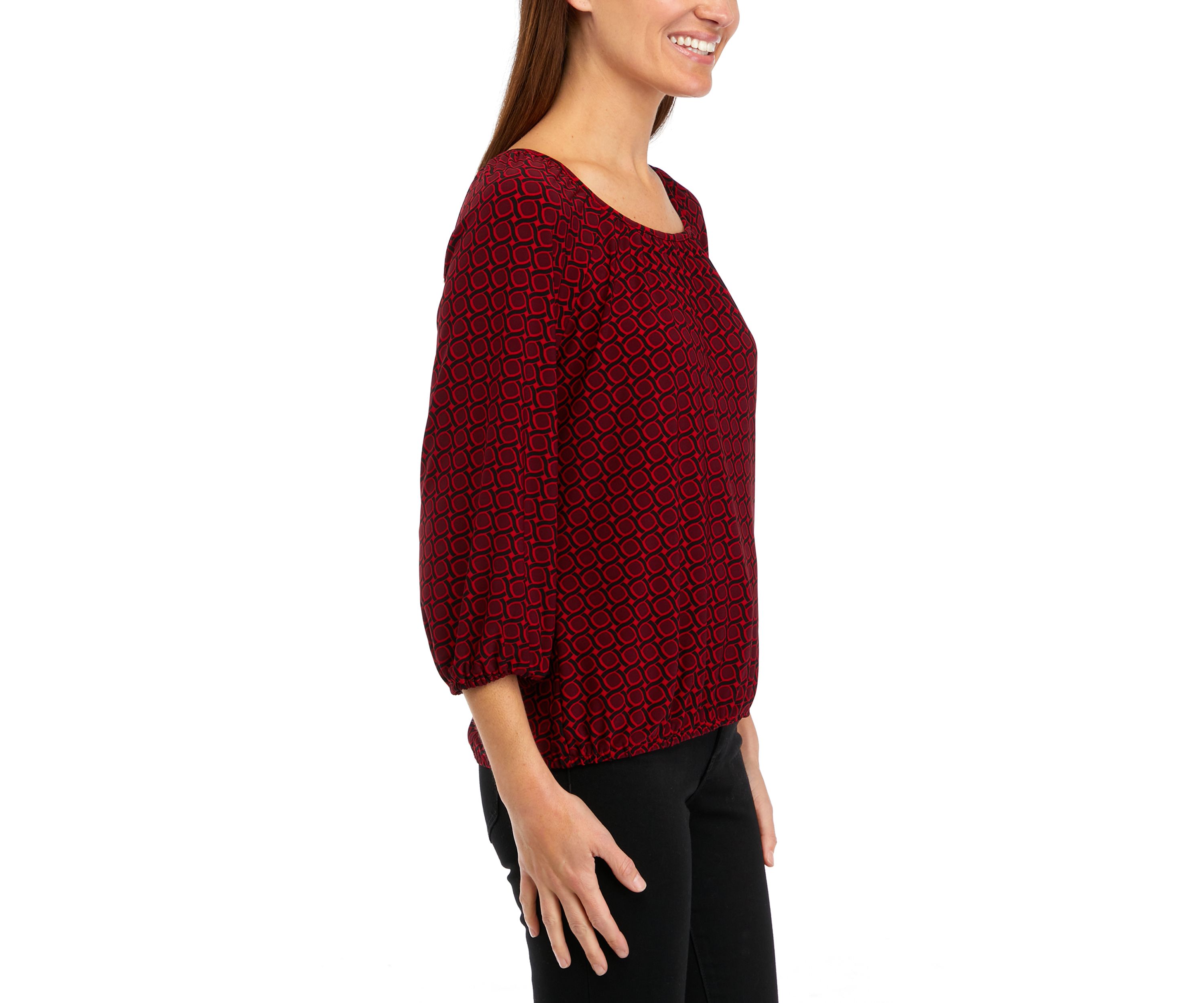 Petite 3/4 Sleeve Shirred Printed Top 