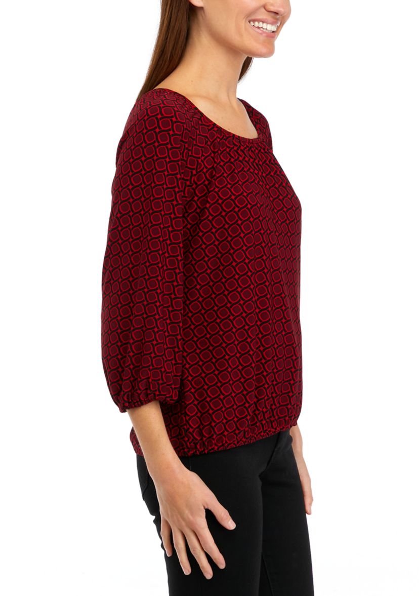 Petite 3/4 Sleeve Shirred Printed Top 