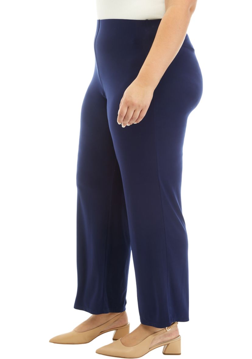 Plus Size Pull On Wide Leg Knit Pants