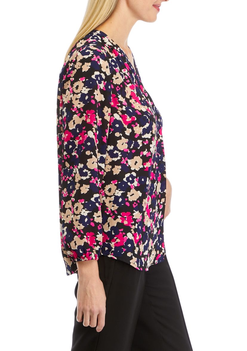 Petite Long Sleeve V-Neck Woven Top