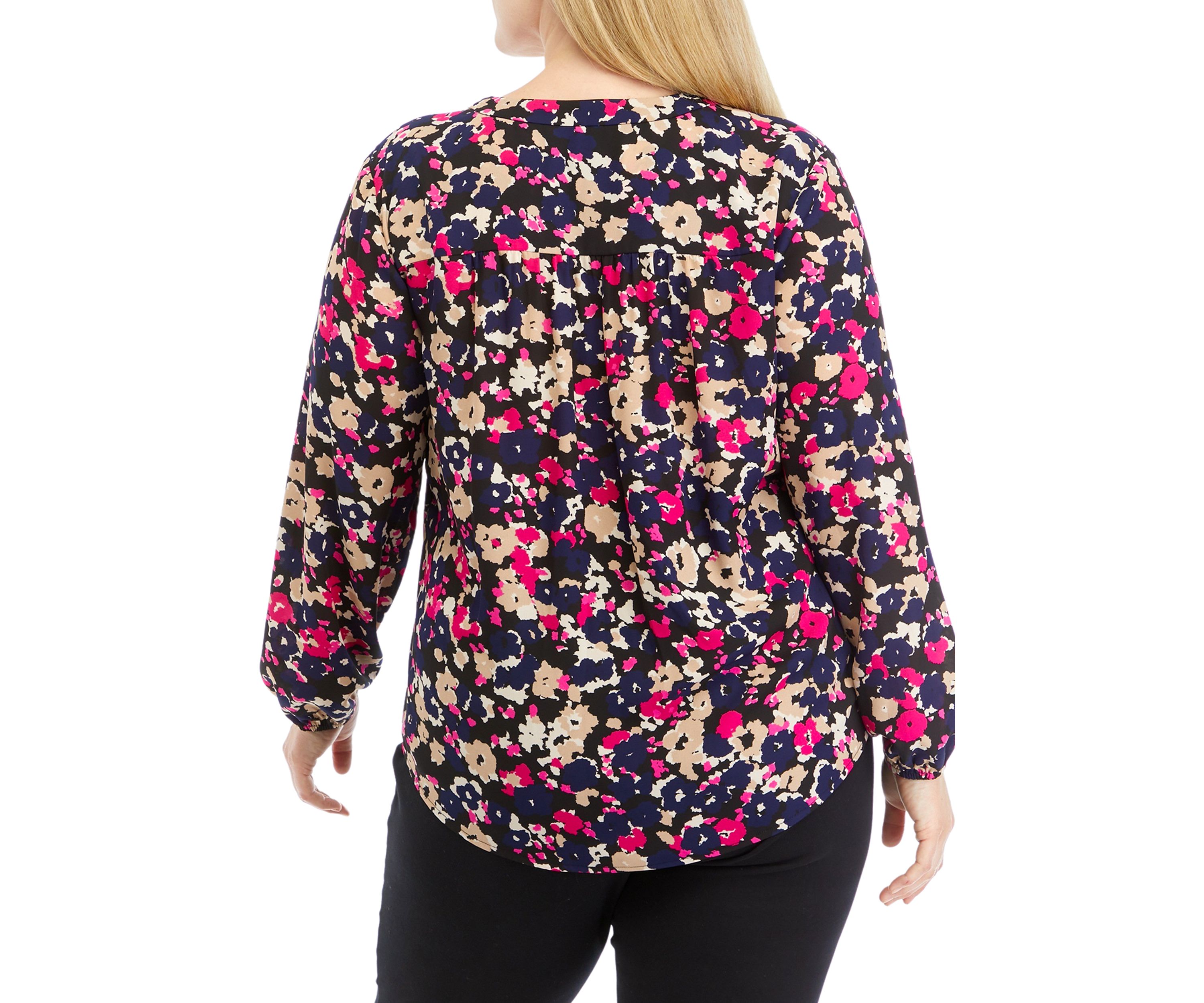 Plus Size Long Sleeve V-Neck Woven Top