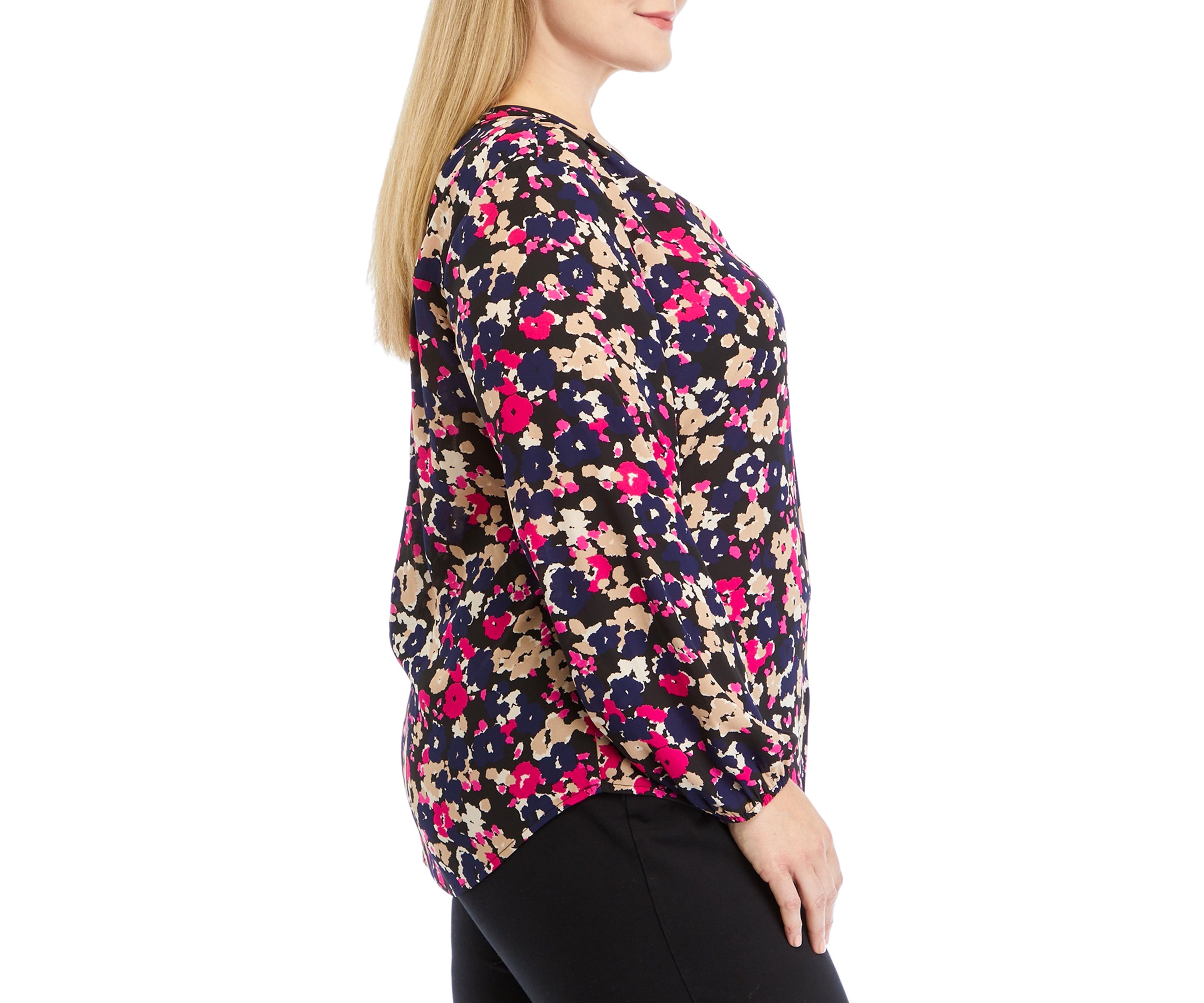 Plus Size Long Sleeve V-Neck Woven Top