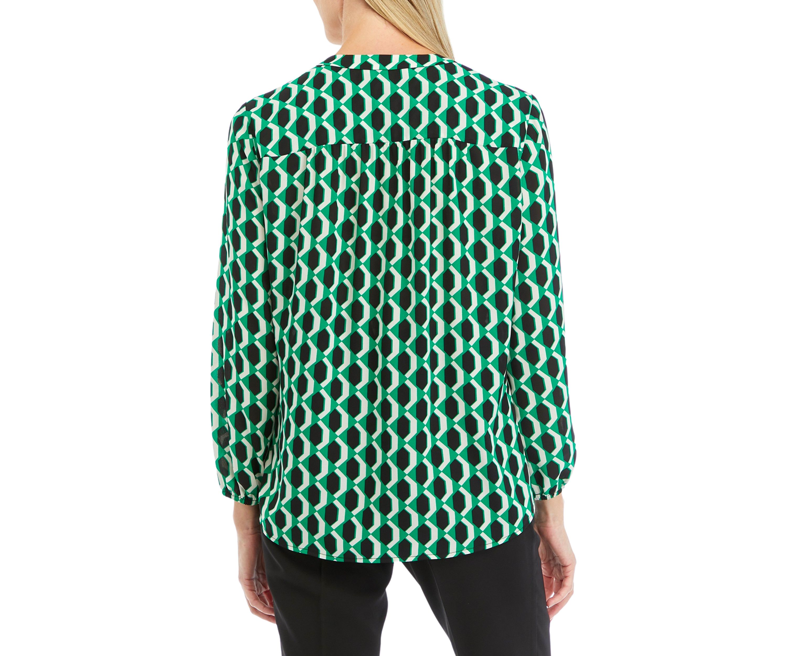 Petite Long Sleeve V-Neck Woven Top