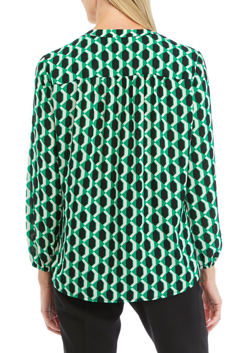 Petite Long Sleeve V-Neck Woven Top