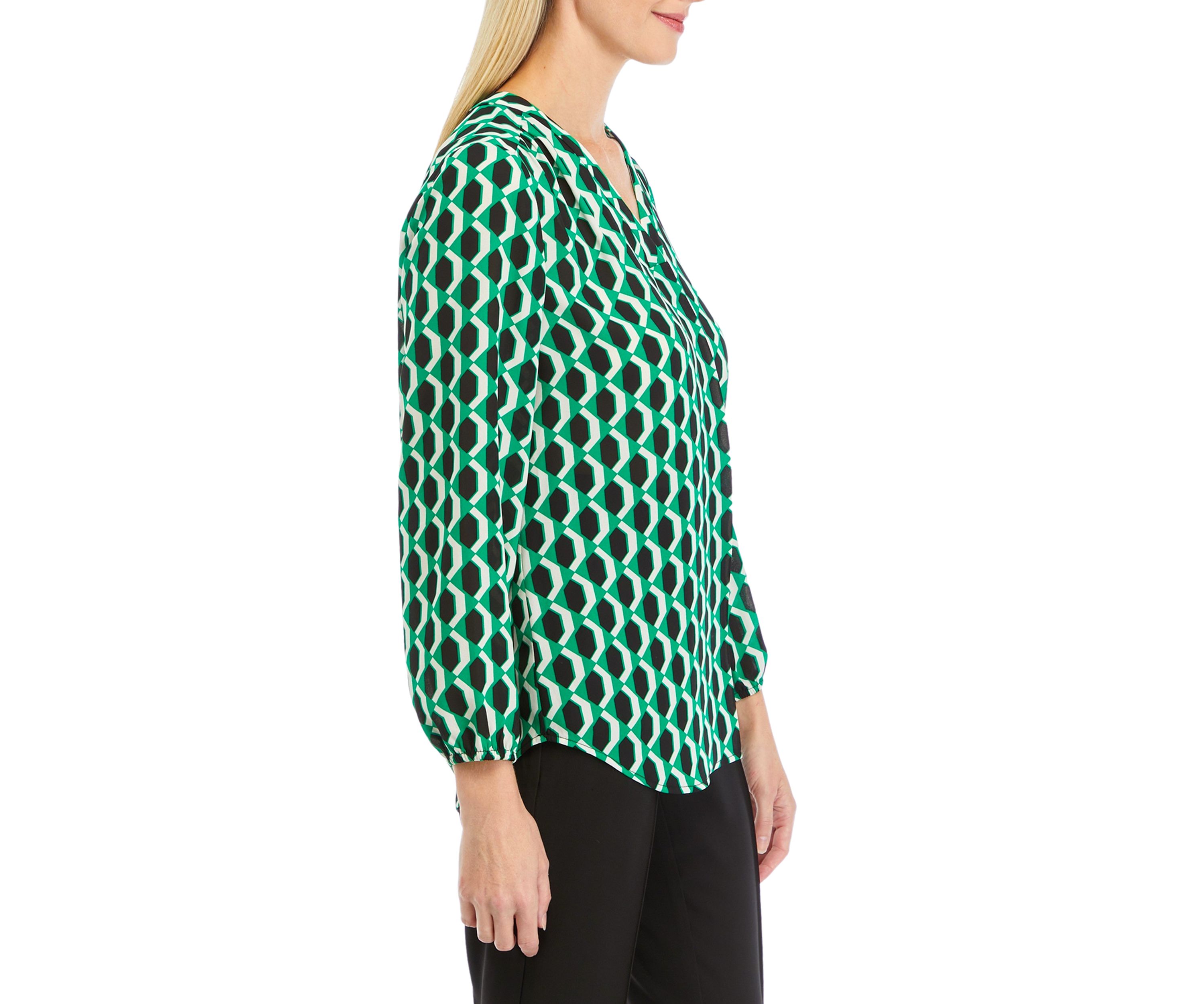 Petite Long Sleeve V-Neck Woven Top