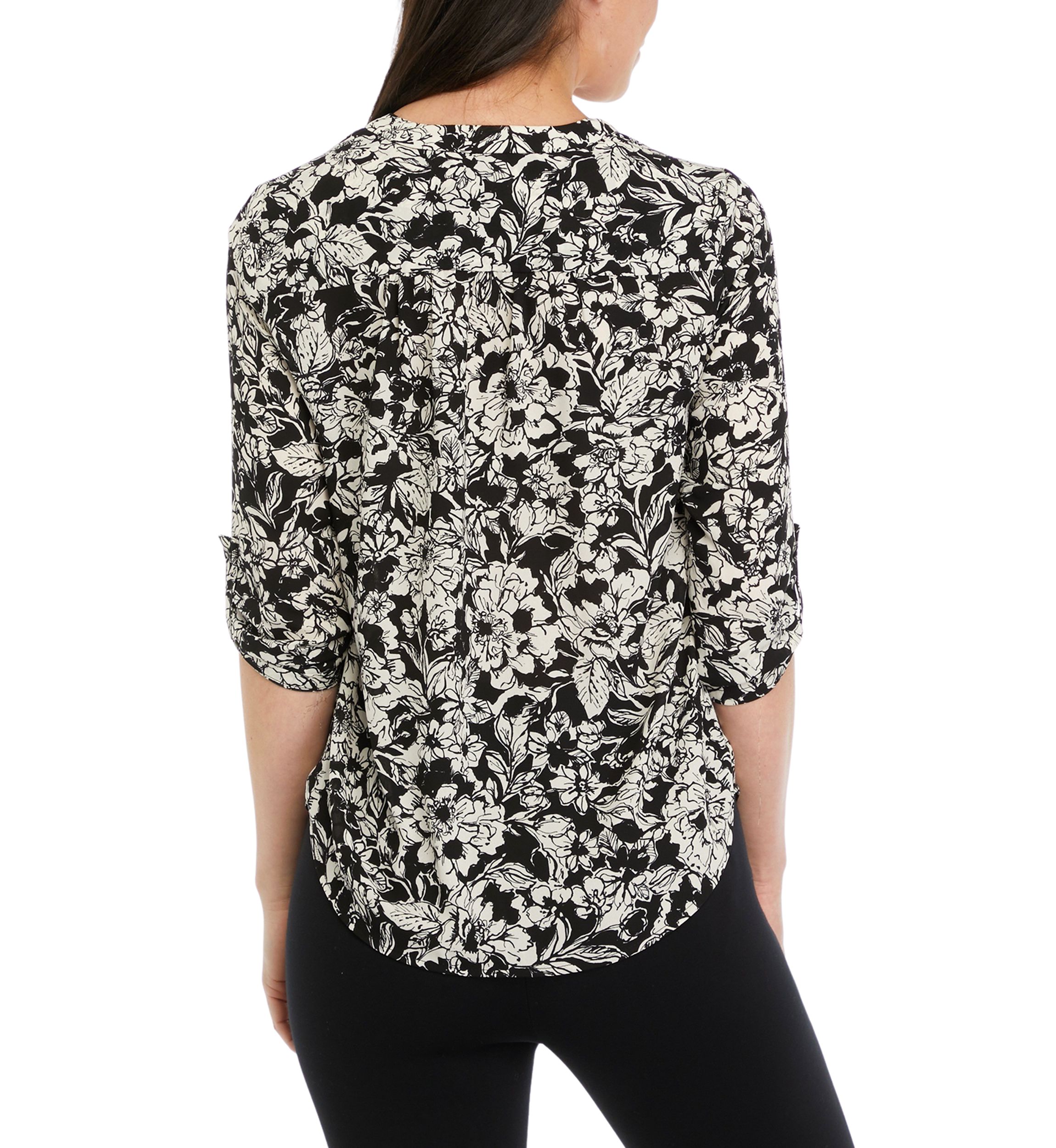 Petite Long Sleeve V-Neck Pleat Front Tunic Top