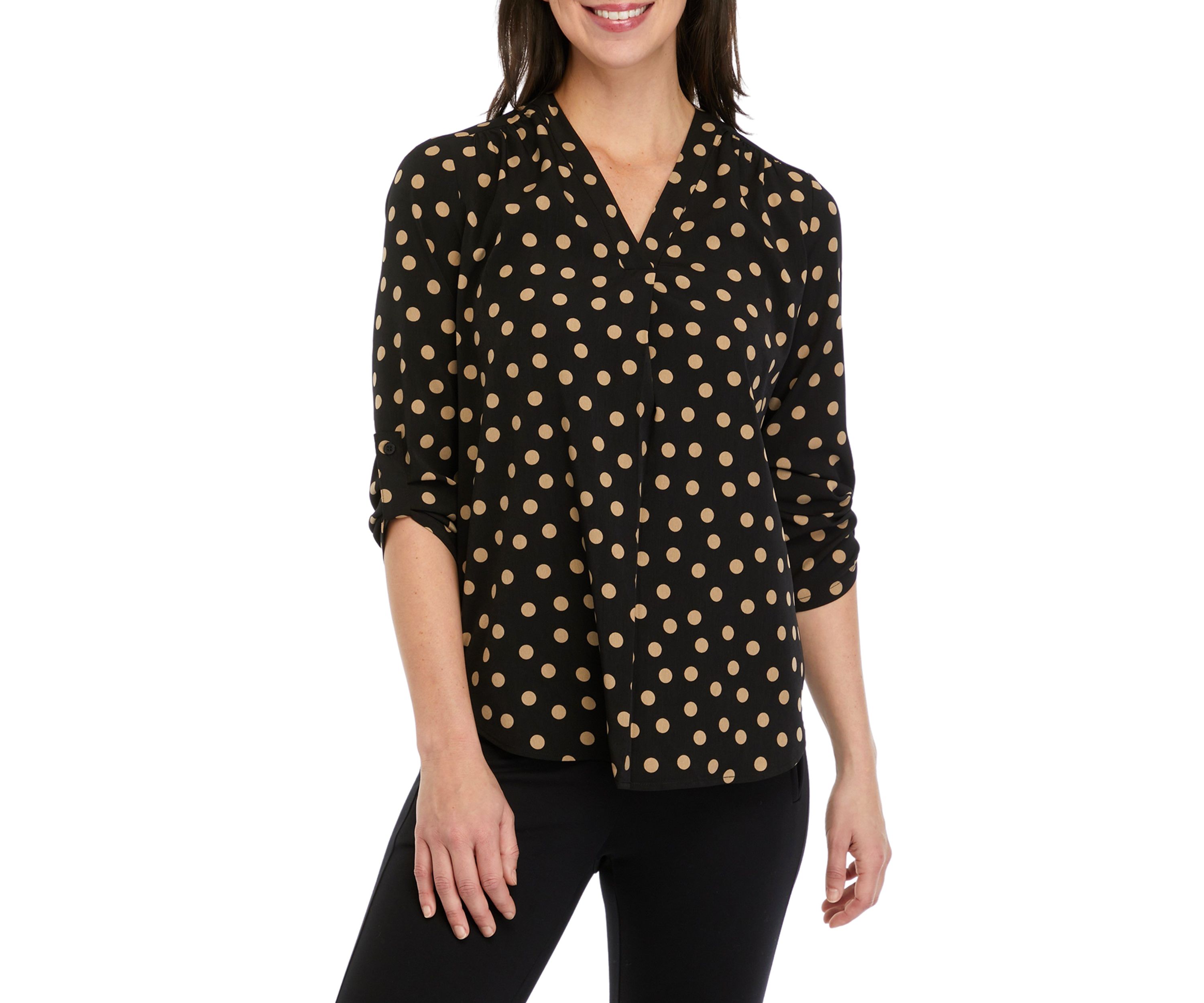 Petite 3/4 Sleeve V-Neck Pleat Front Tunic Top