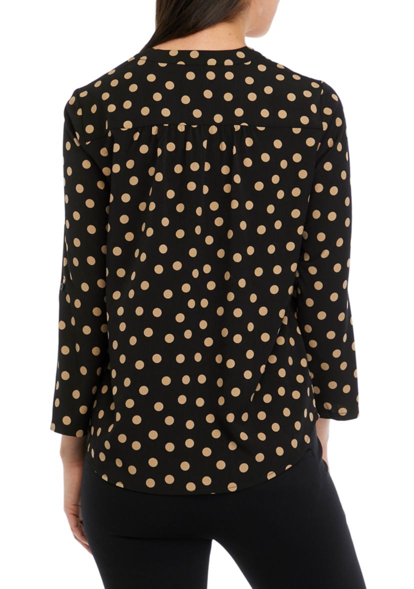 Petite 3/4 Sleeve V-Neck Pleat Front Tunic Top