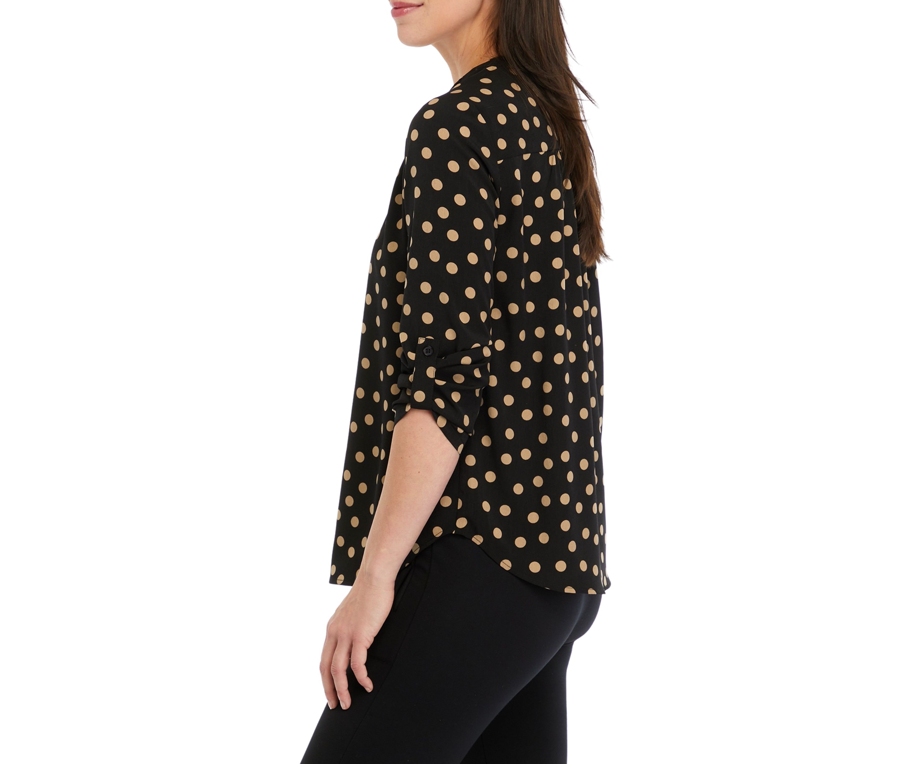 Petite 3/4 Sleeve V-Neck Pleat Front Tunic Top