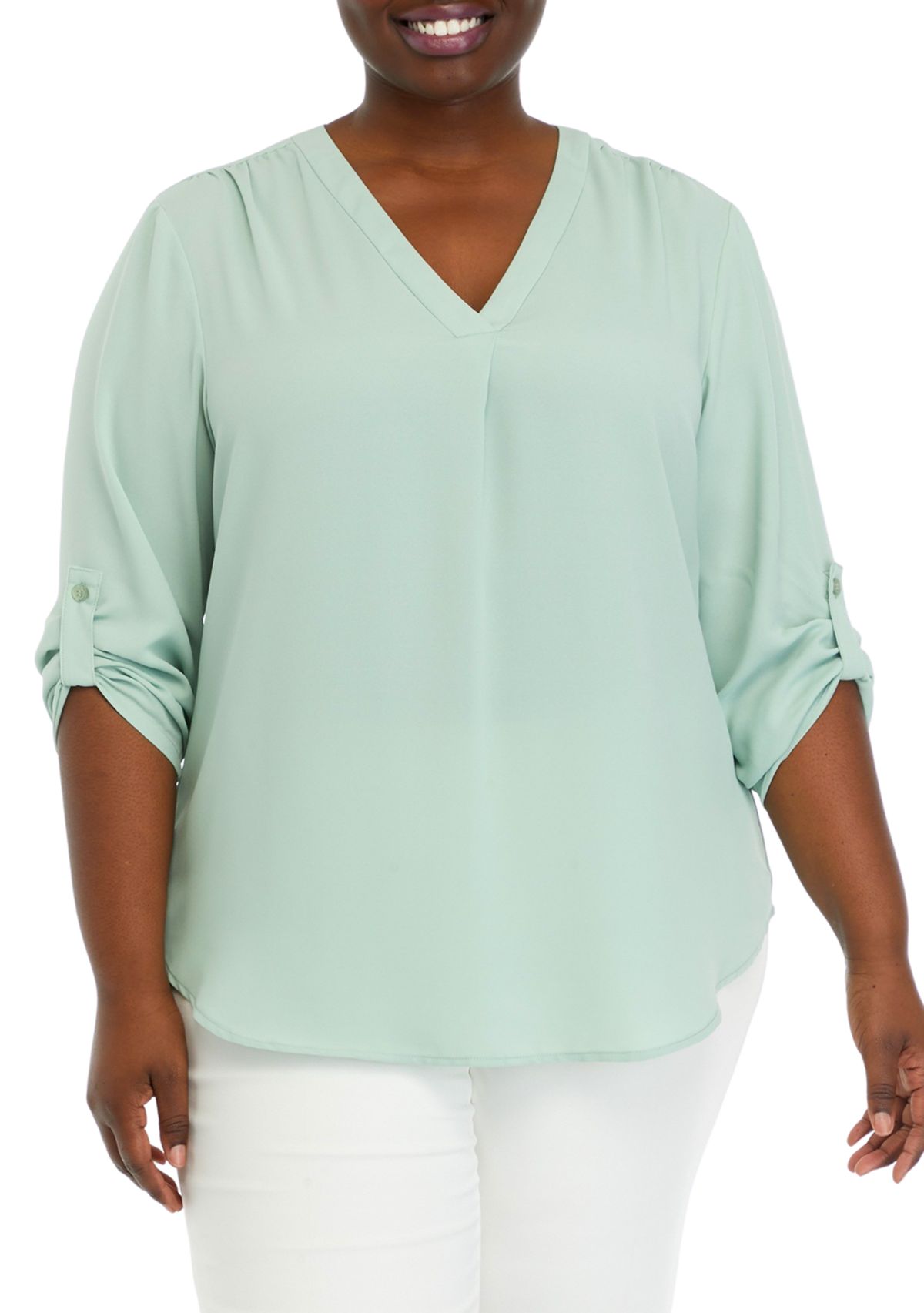 Plus Size 3/4 Sleeve Pleat Front Tunic Top 