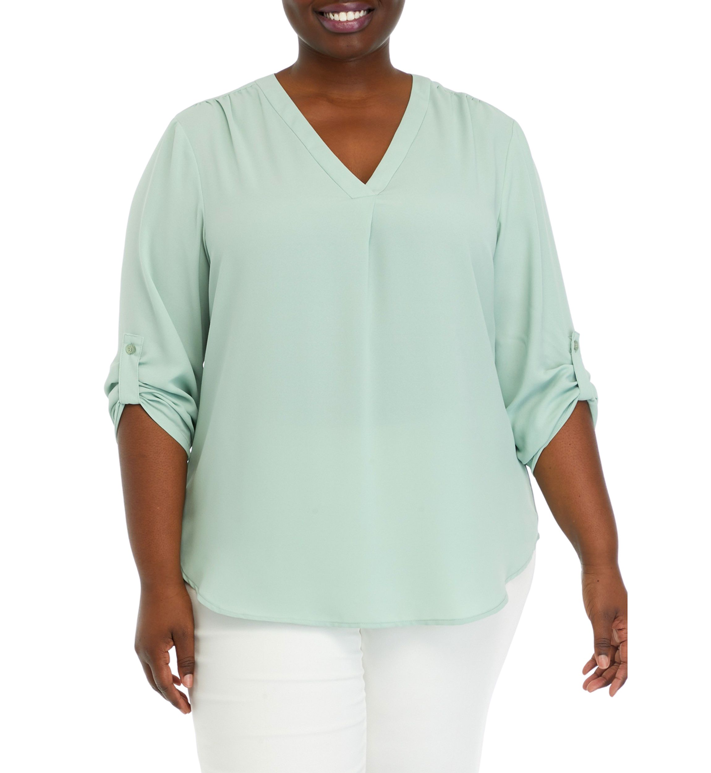 Plus Size 3/4 Sleeve Pleat Front Tunic Top 
