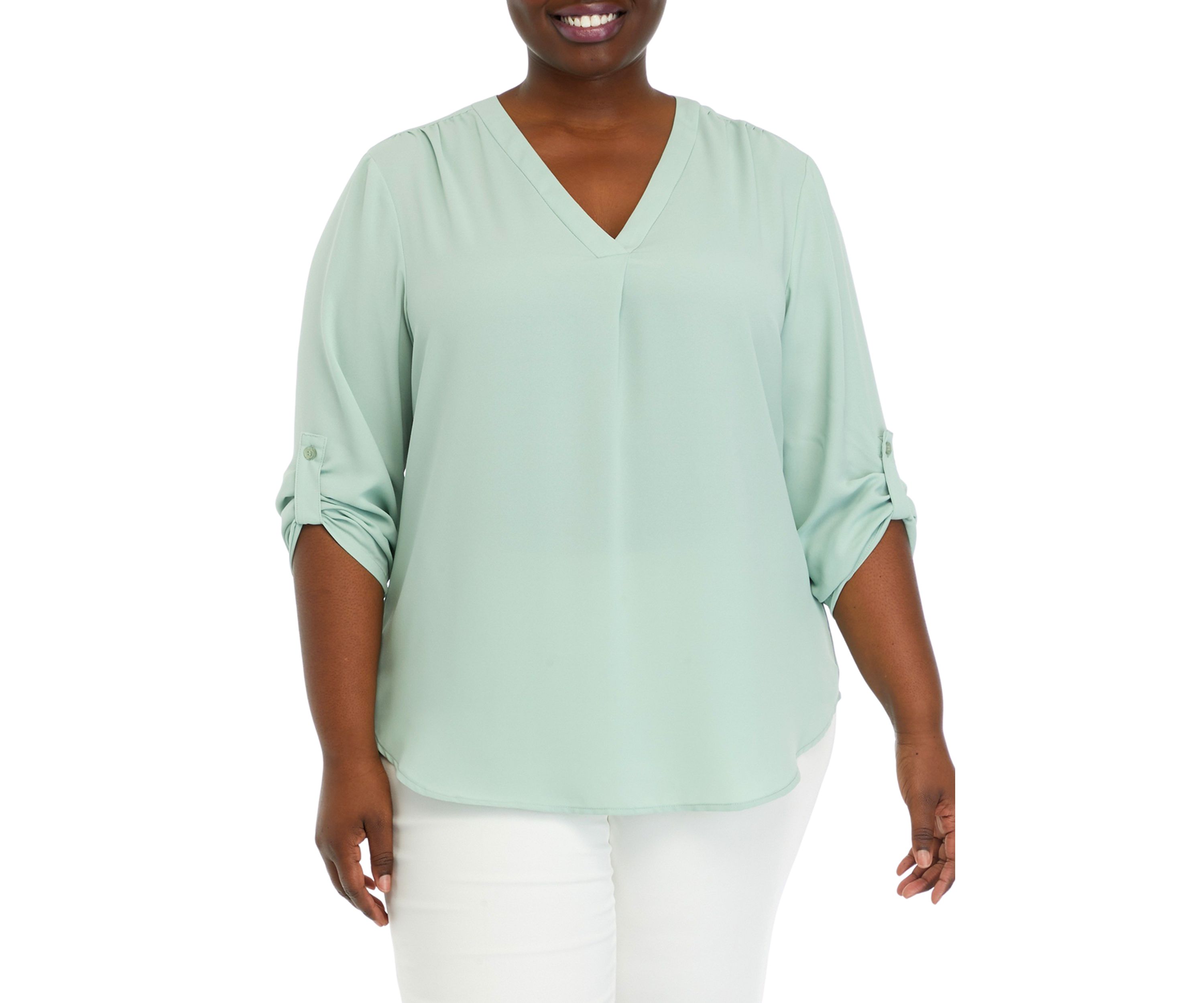 Plus Size 3/4 Sleeve Pleat Front Tunic Top 