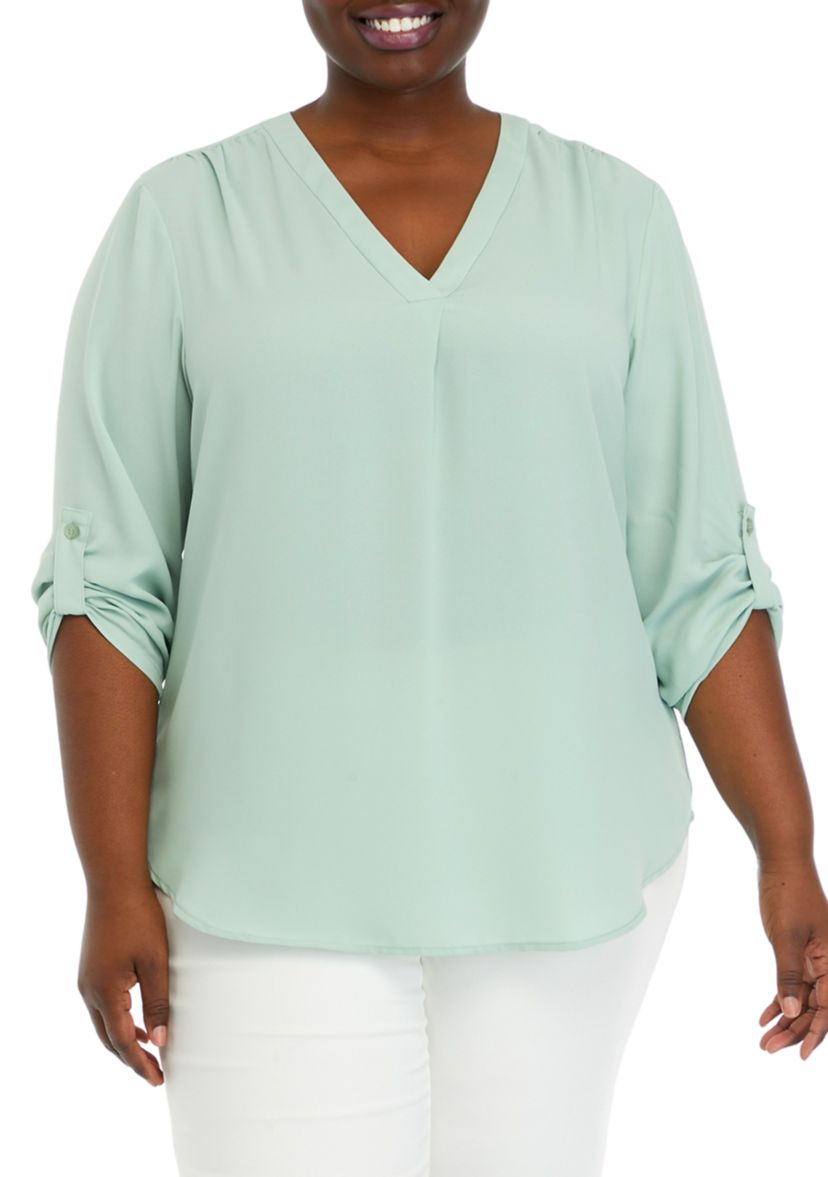 Plus Size 3/4 Sleeve Pleat Front Tunic Top 