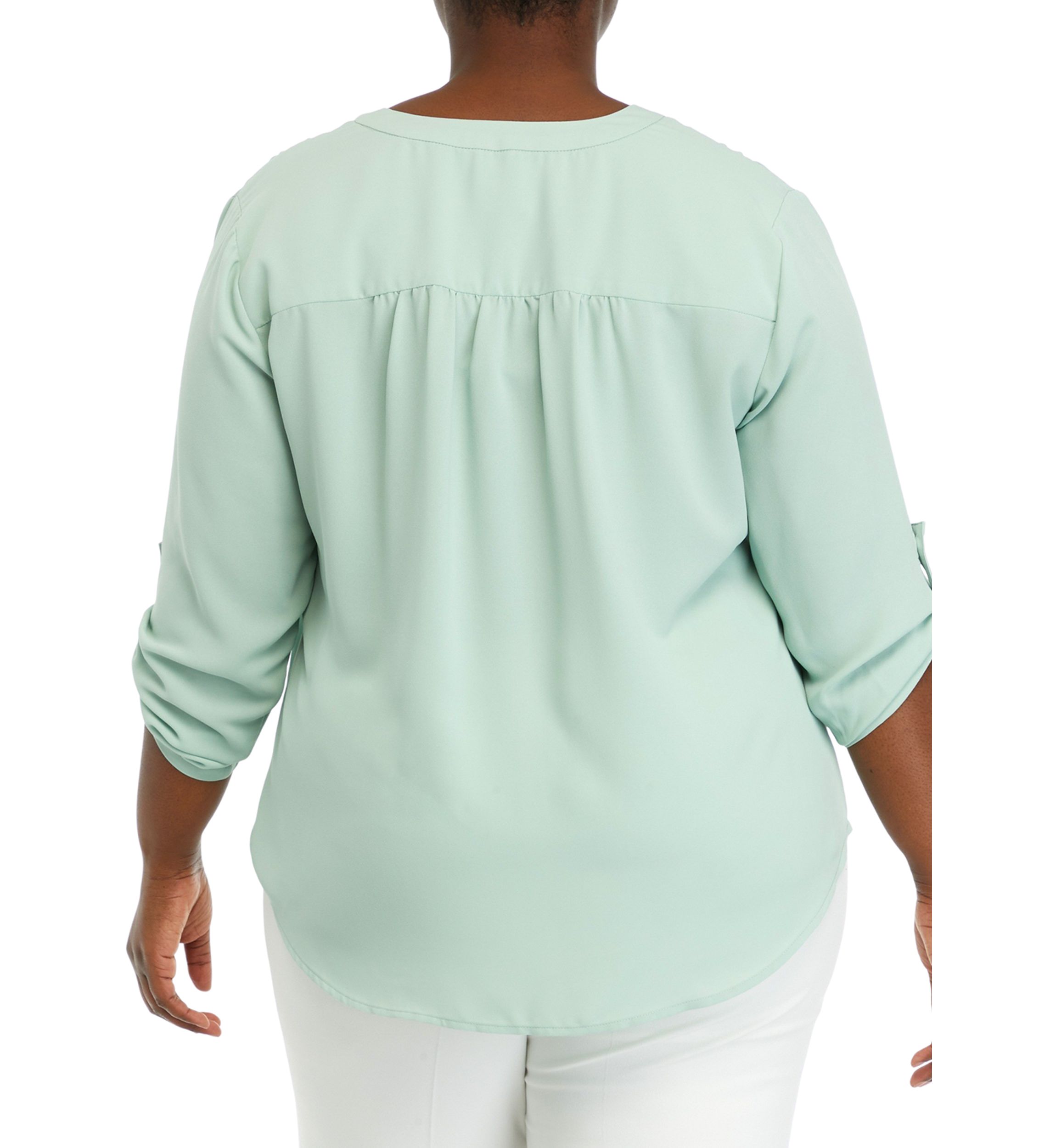Plus Size 3/4 Sleeve Pleat Front Tunic Top 