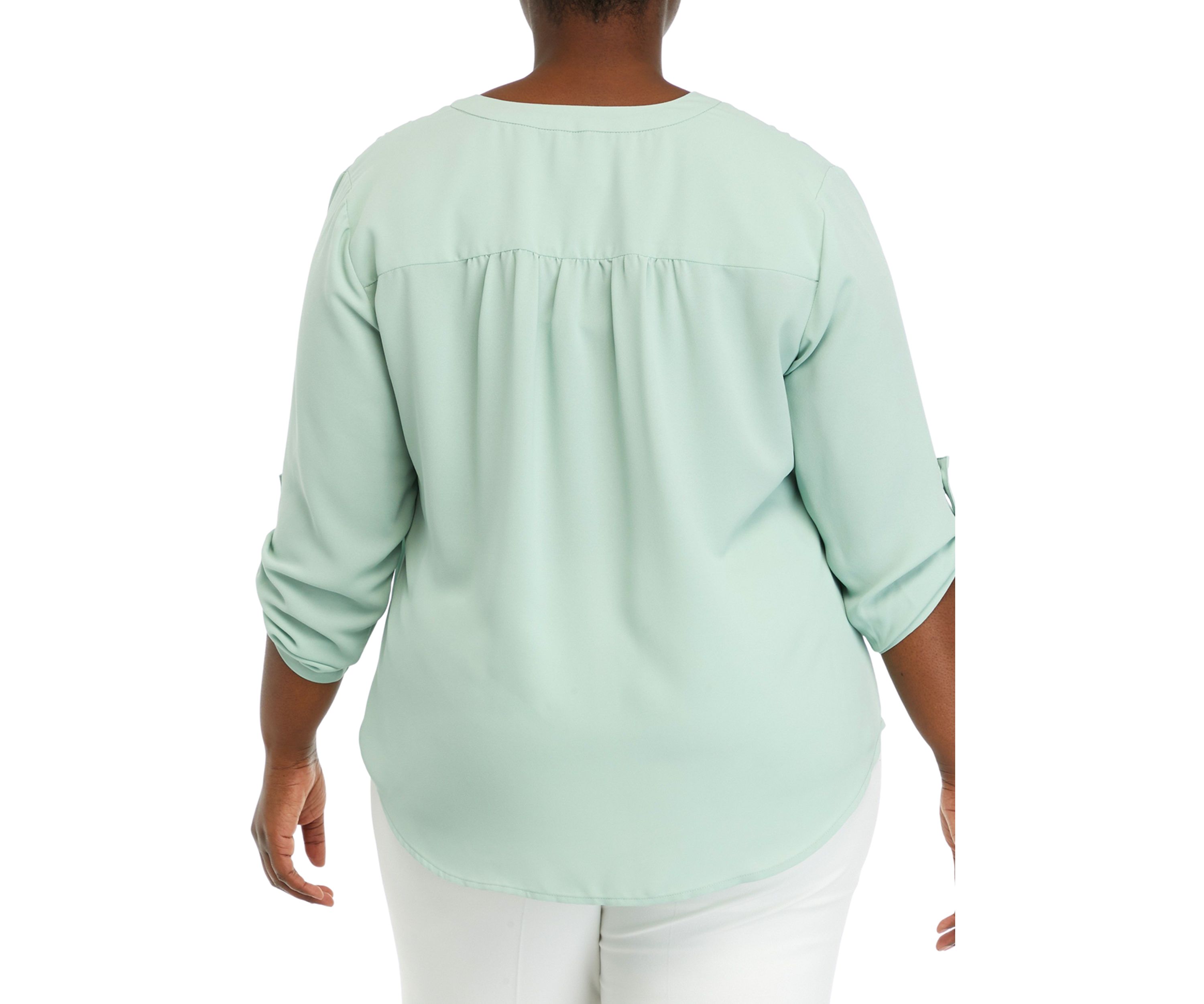 Plus Size 3/4 Sleeve Pleat Front Tunic Top 