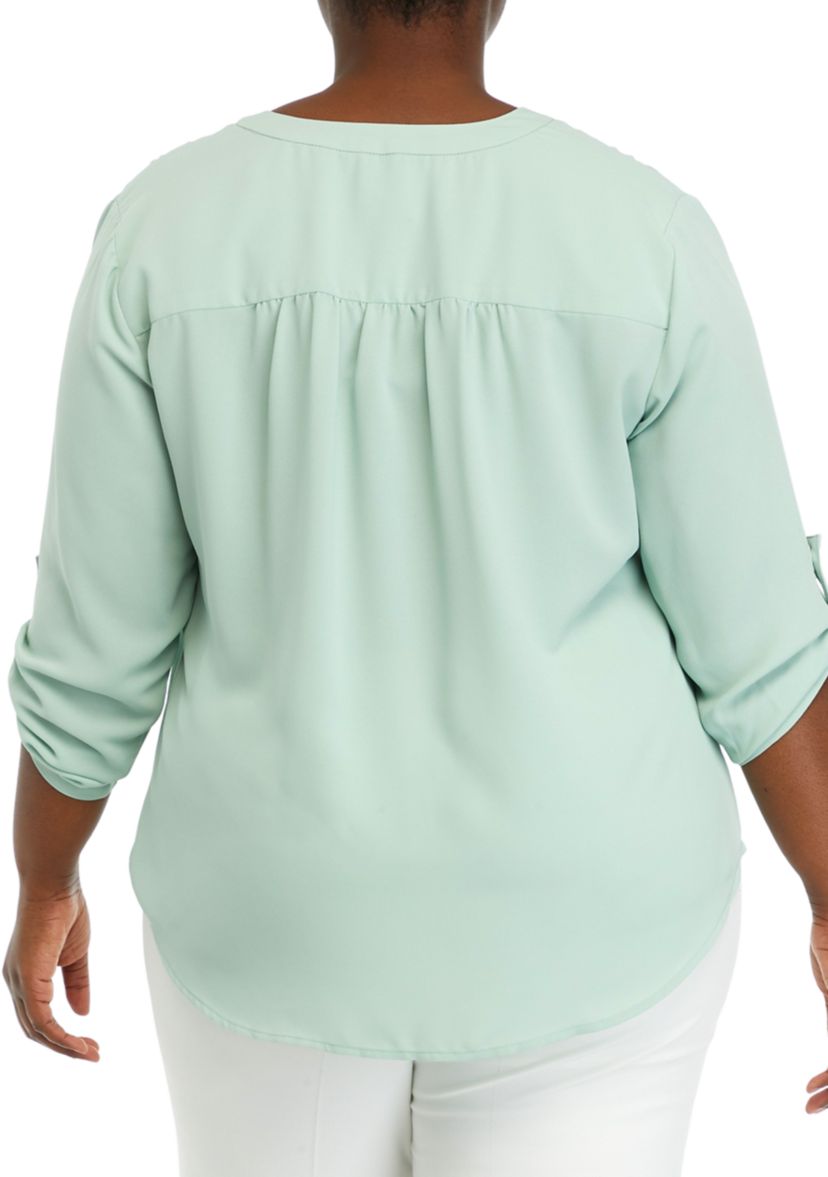 Plus Size 3/4 Sleeve Pleat Front Tunic Top 