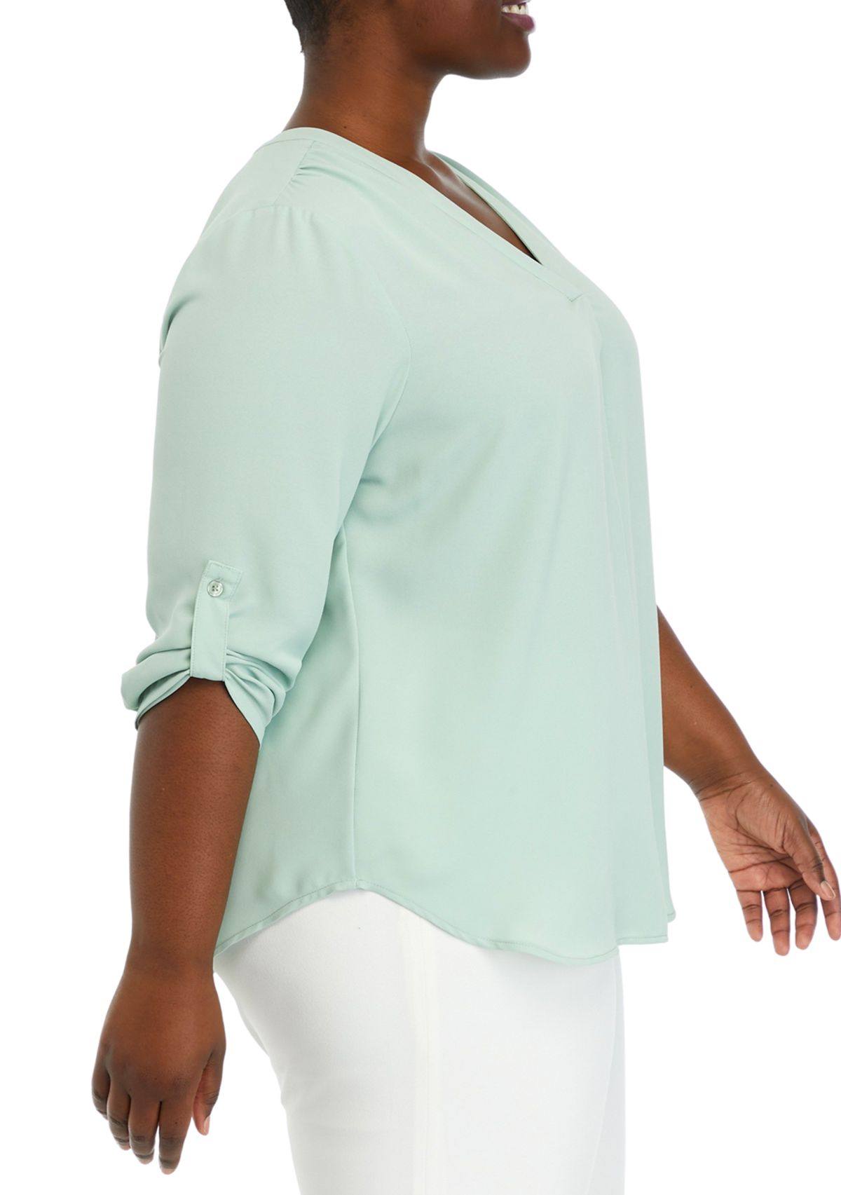 Plus Size 3/4 Sleeve Pleat Front Tunic Top 