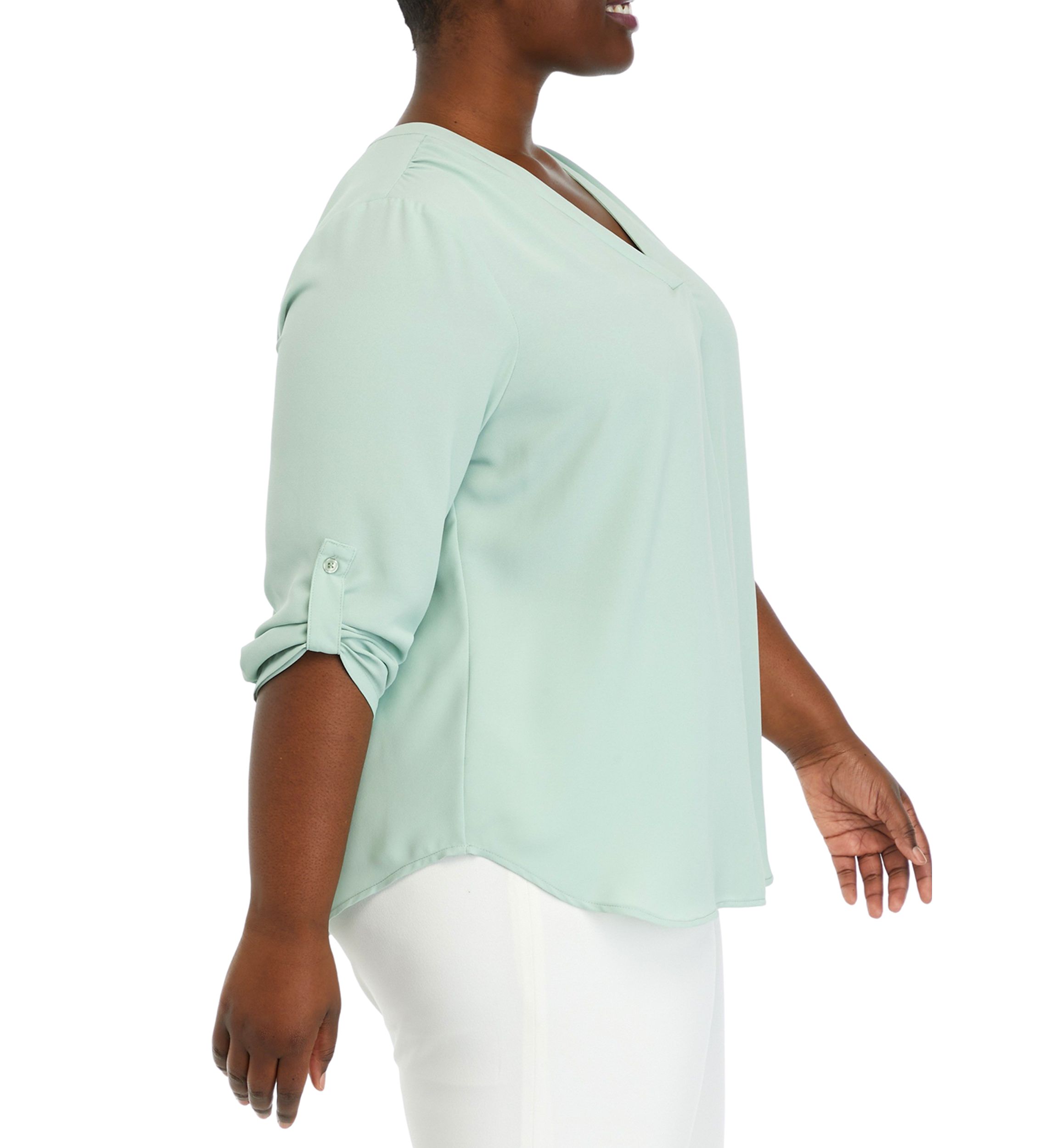 Plus Size 3/4 Sleeve Pleat Front Tunic Top 