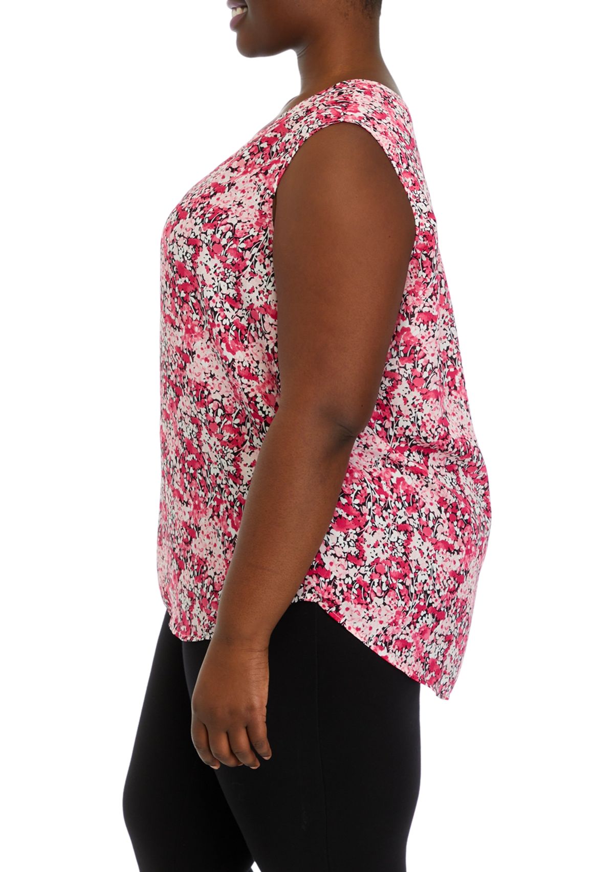 Plus Size Sleeveless V-Neck Pleat Front Tunic Top