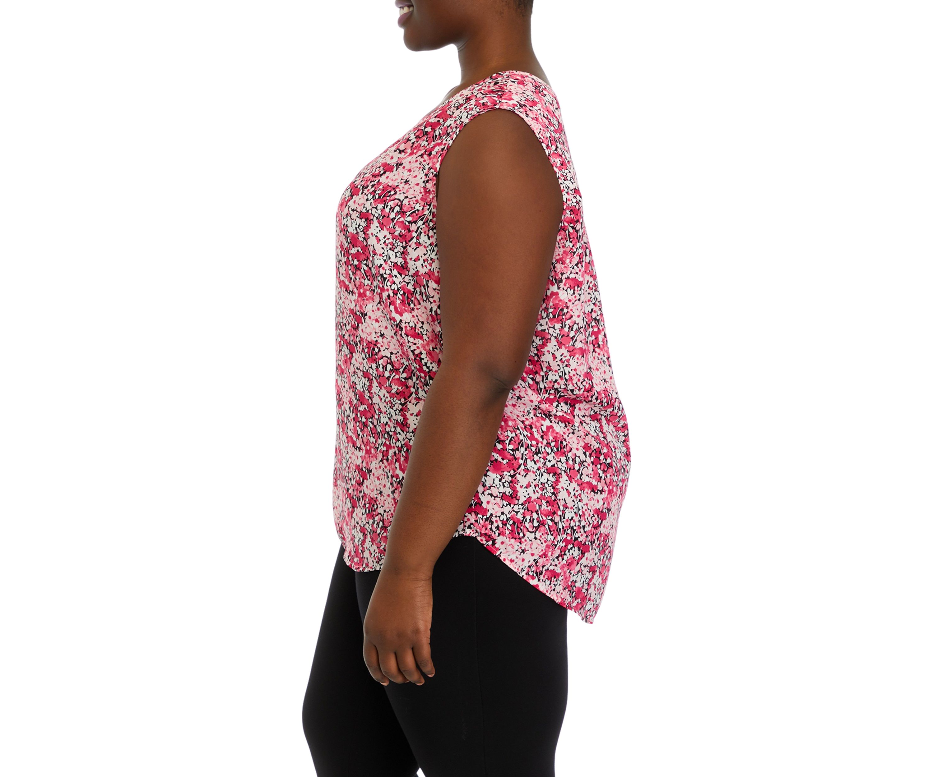 Plus Size Sleeveless V-Neck Pleat Front Tunic Top