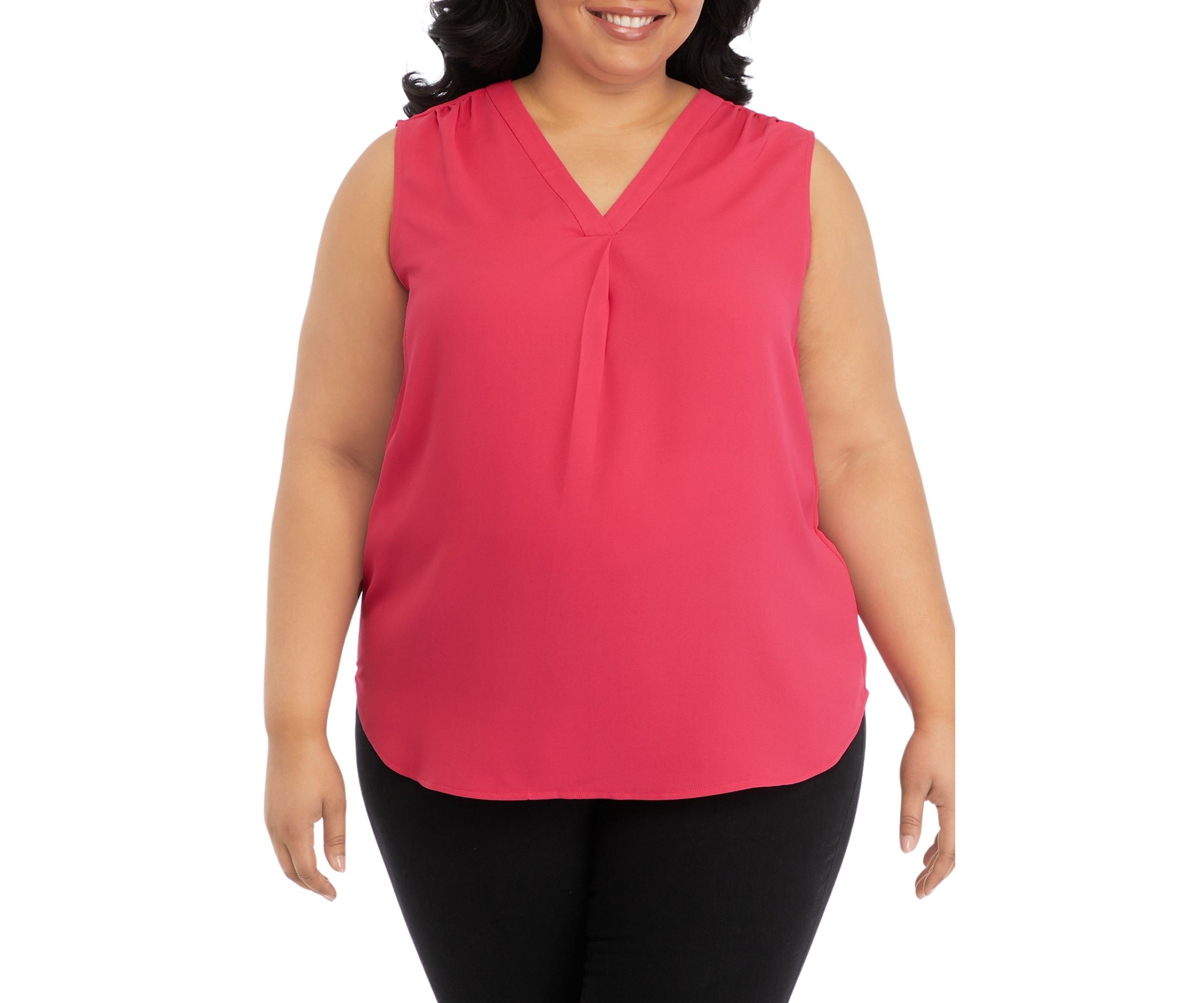 Plus Size Sleeveless V-Neck Pleat Front Tunic Top
