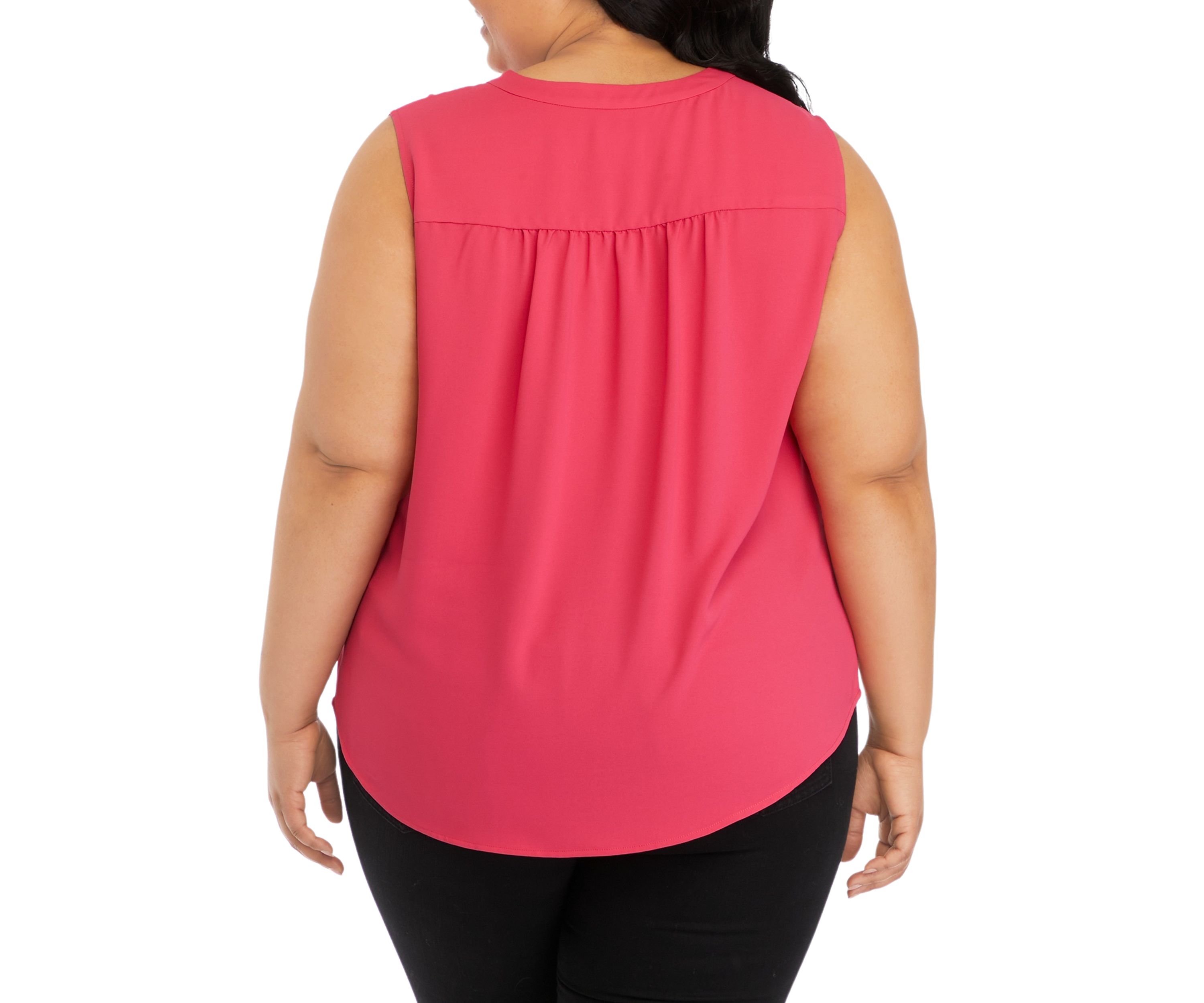 Plus Size Sleeveless V-Neck Pleat Front Tunic Top