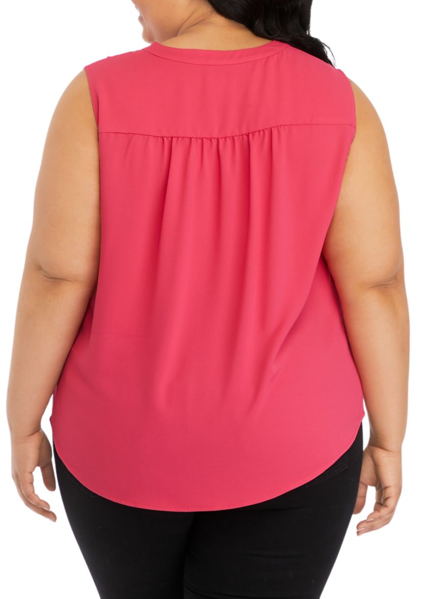 Plus Size Sleeveless V-Neck Pleat Front Tunic Top