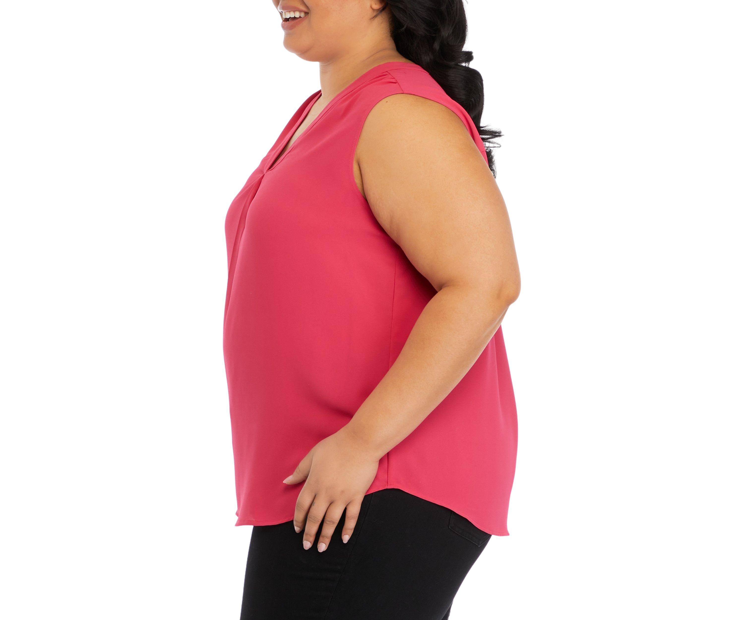 Plus Size Sleeveless V-Neck Pleat Front Tunic Top