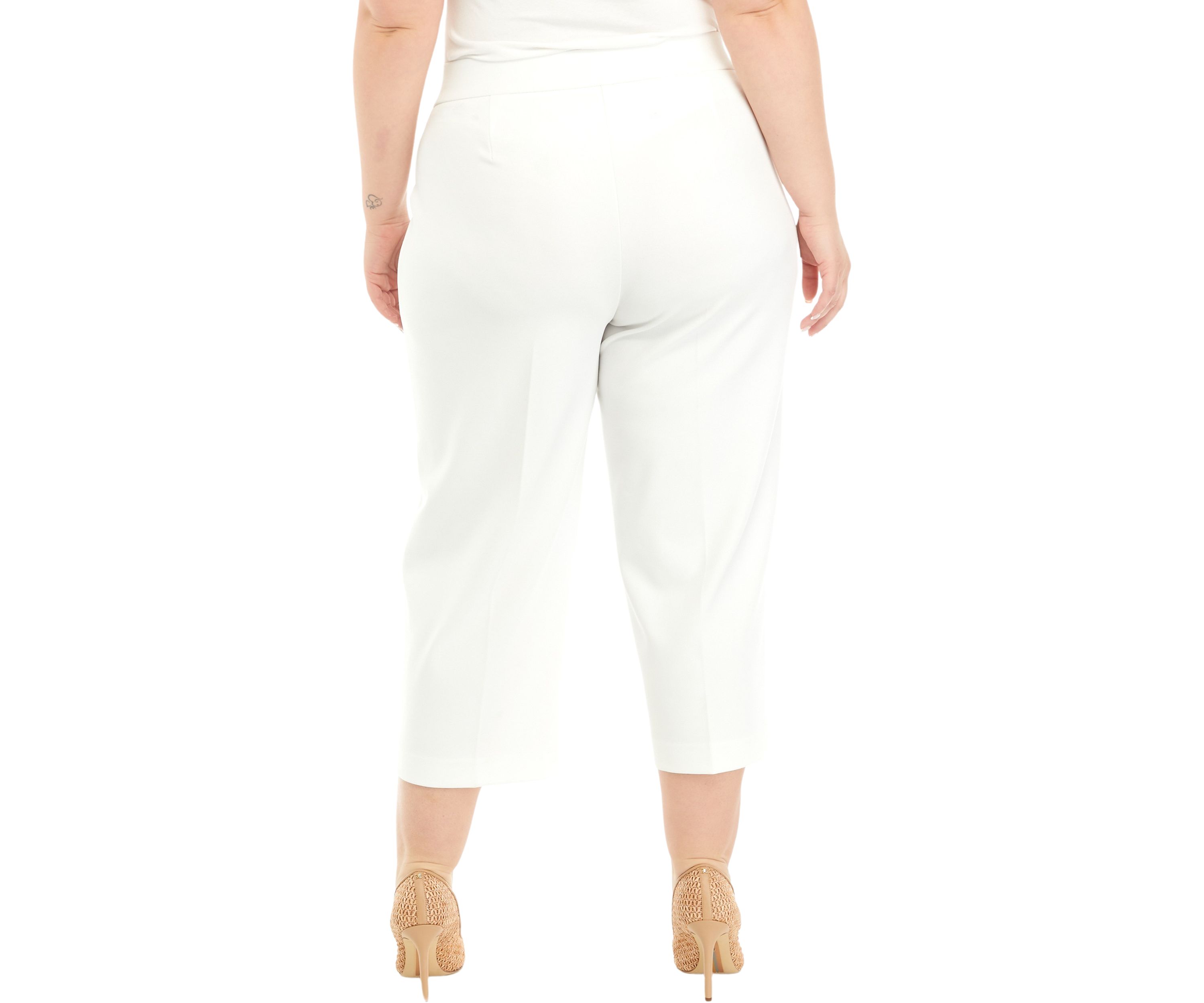 Plus Size Pull On Tie Front Wide Leg Cropped Pants