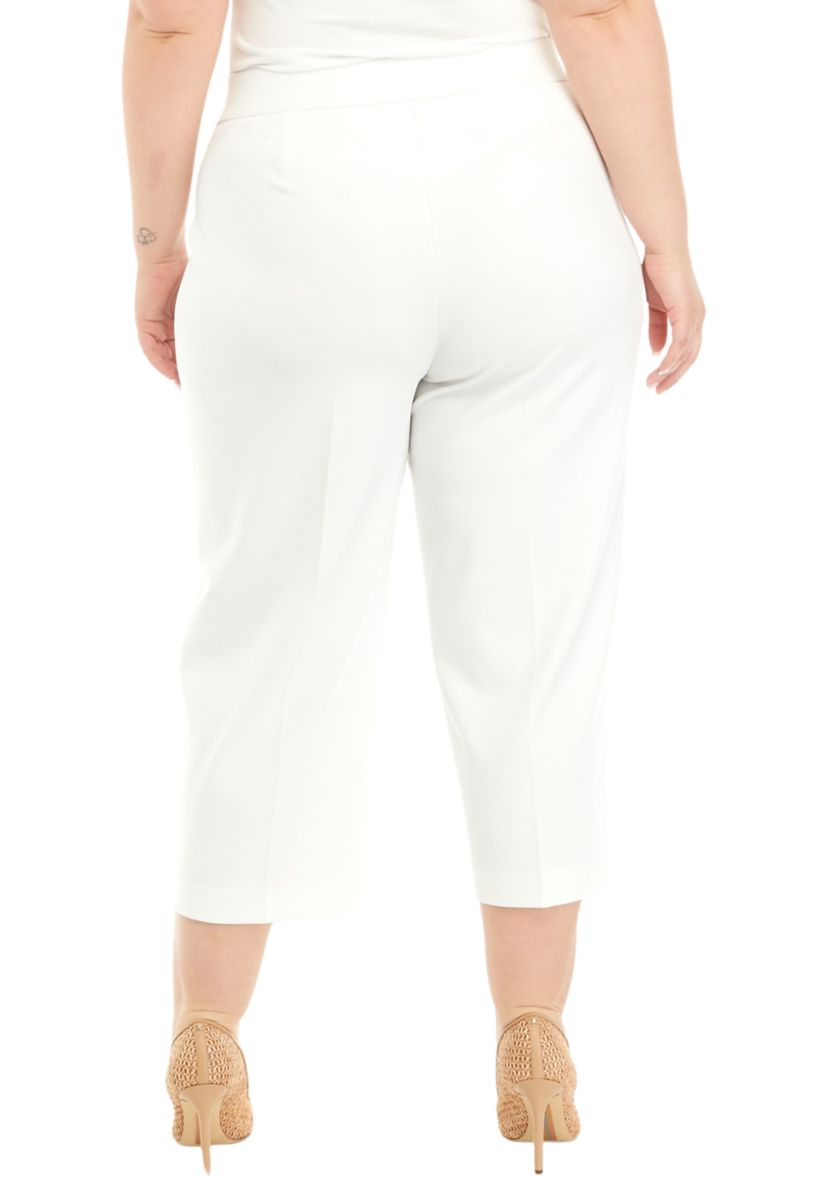 Plus Size Pull On Tie Front Wide Leg Cropped Pants