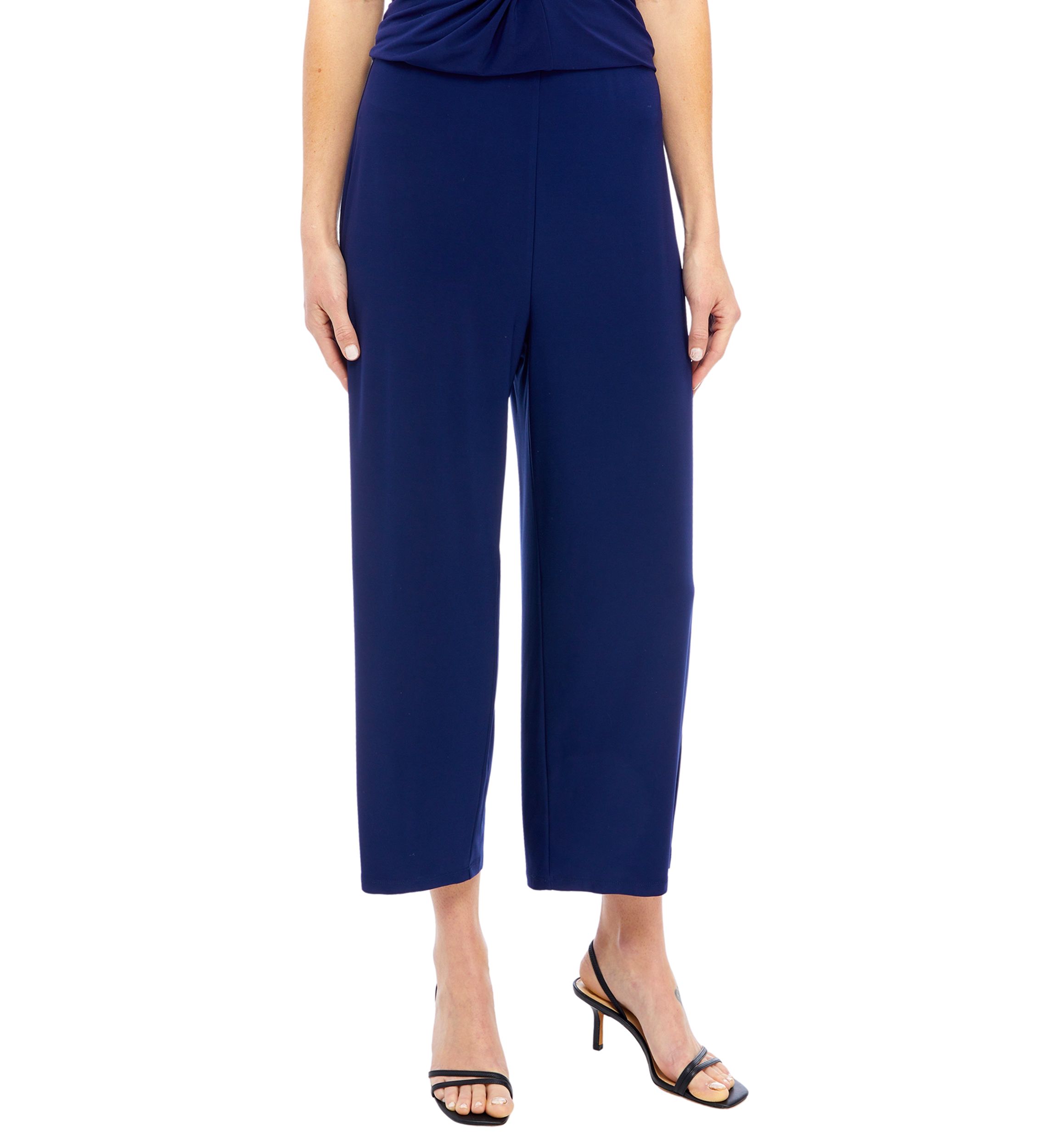 Petite Pull On Wide Leg Knit Cropped Pants
