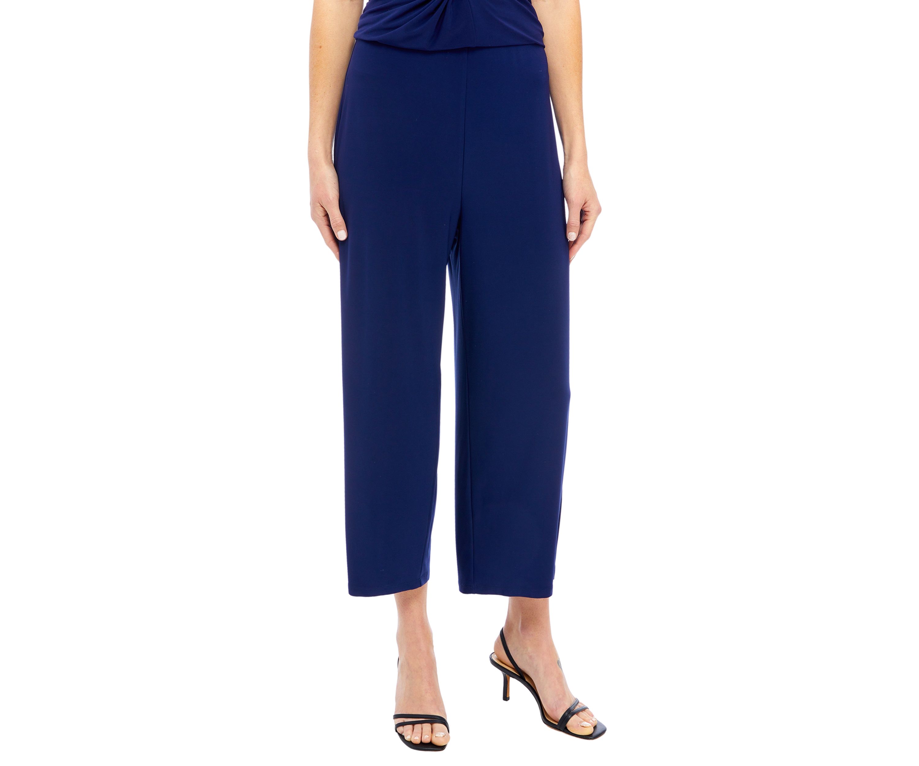 Petite Pull On Wide Leg Knit Cropped Pants