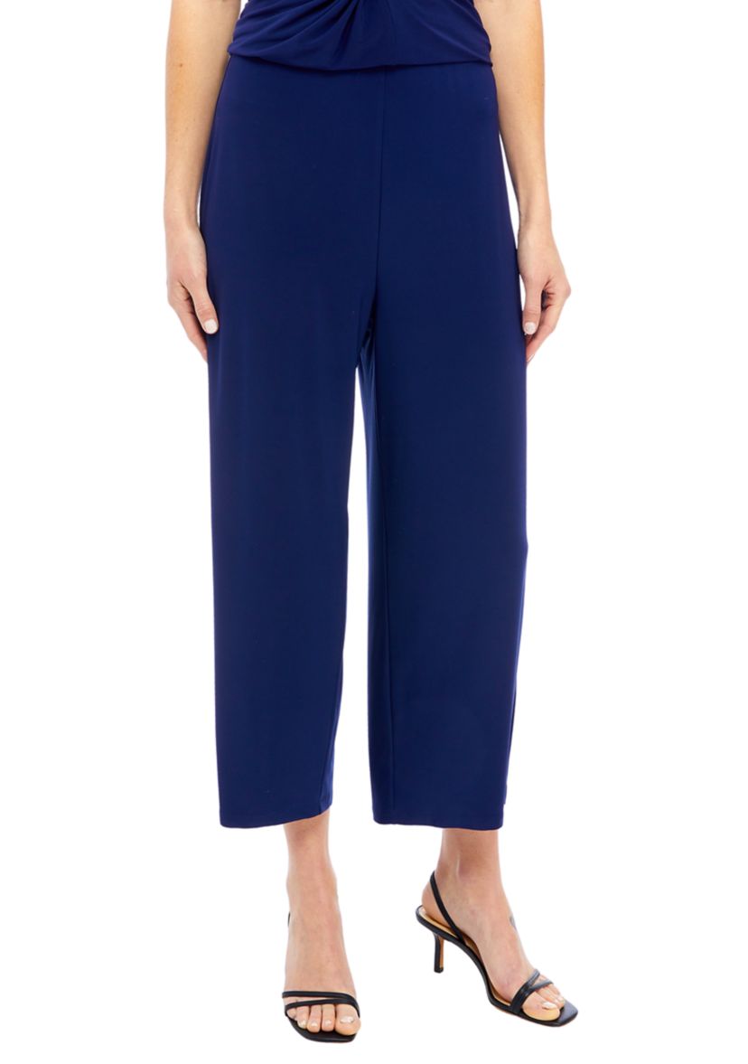 Petite Pull On Wide Leg Knit Cropped Pants