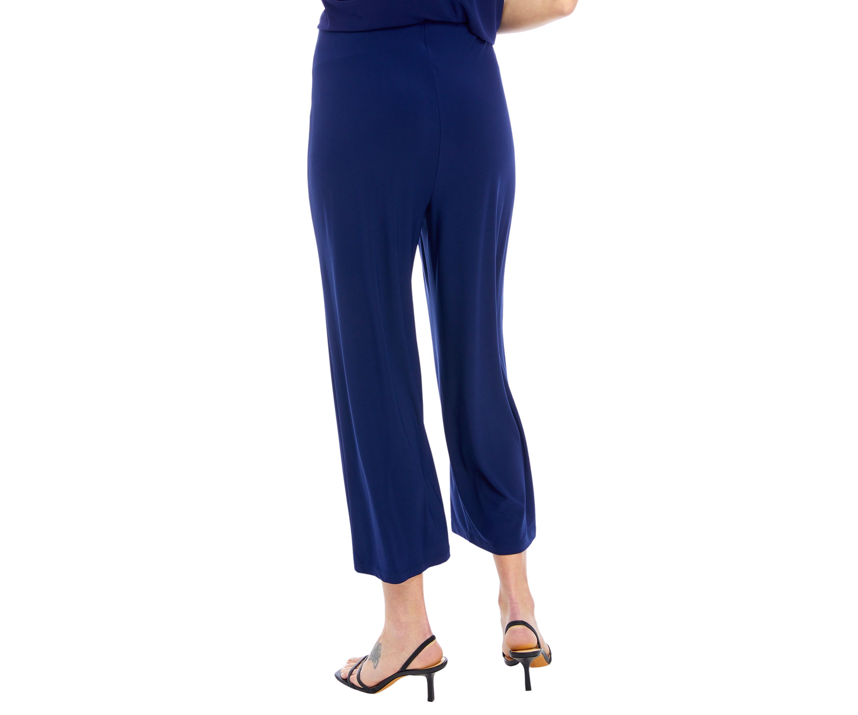 Petite Pull On Wide Leg Knit Cropped Pants