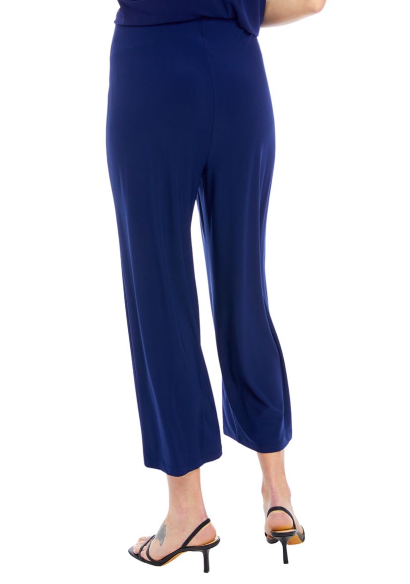Petite Pull On Wide Leg Knit Cropped Pants