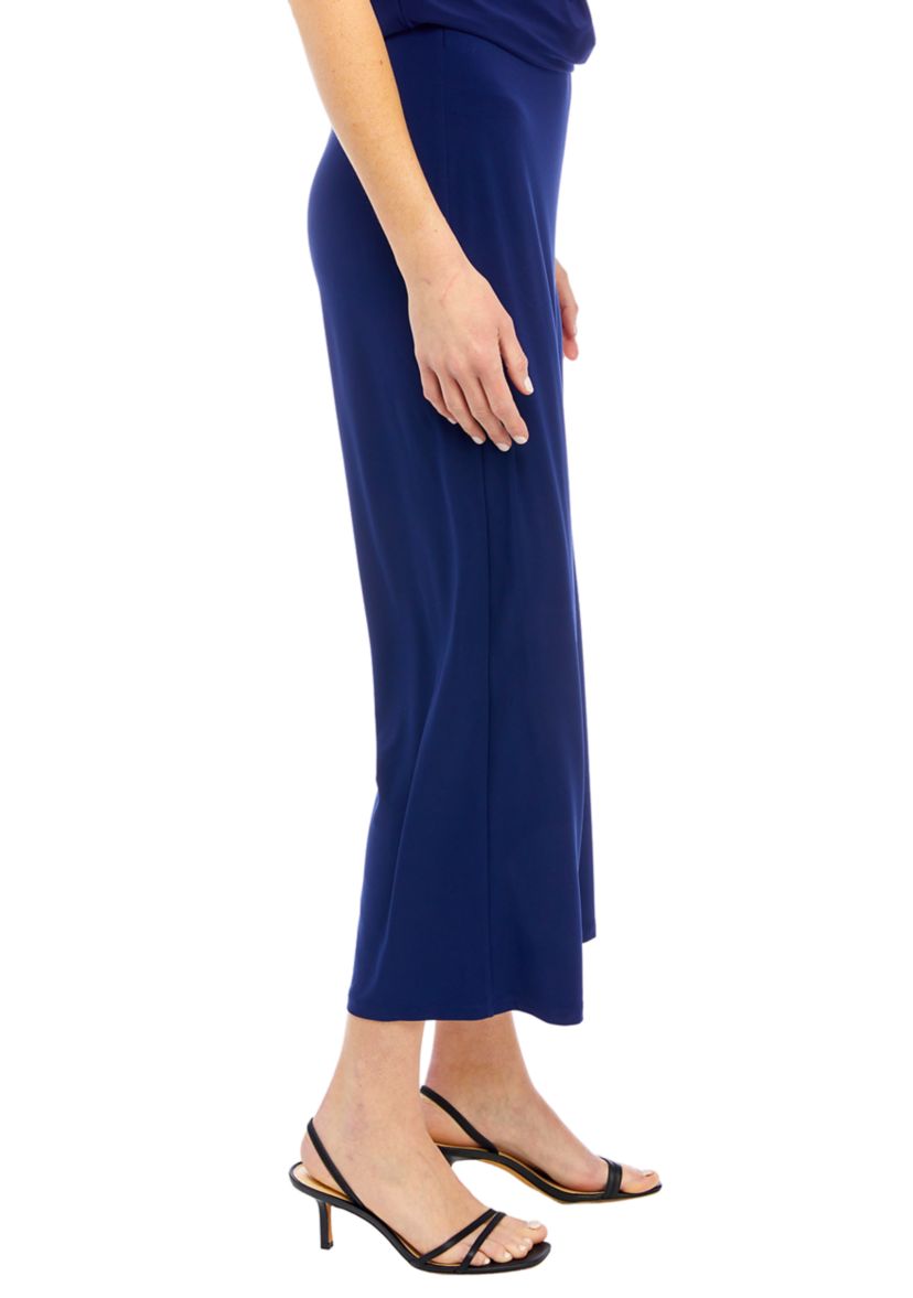 Petite Pull On Wide Leg Knit Cropped Pants