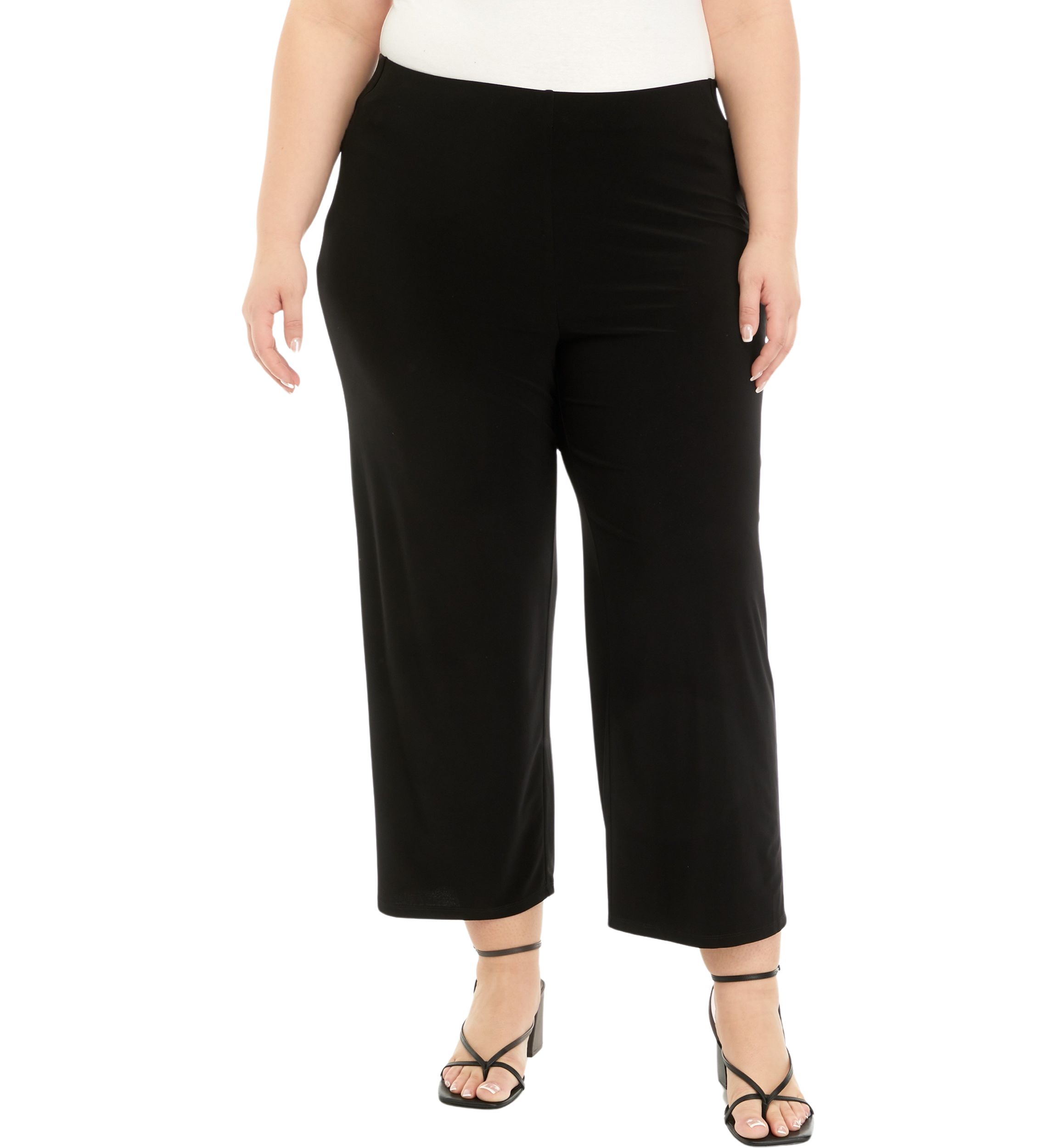 Plus Size Pull On Wide Leg Knit Cropped Pants