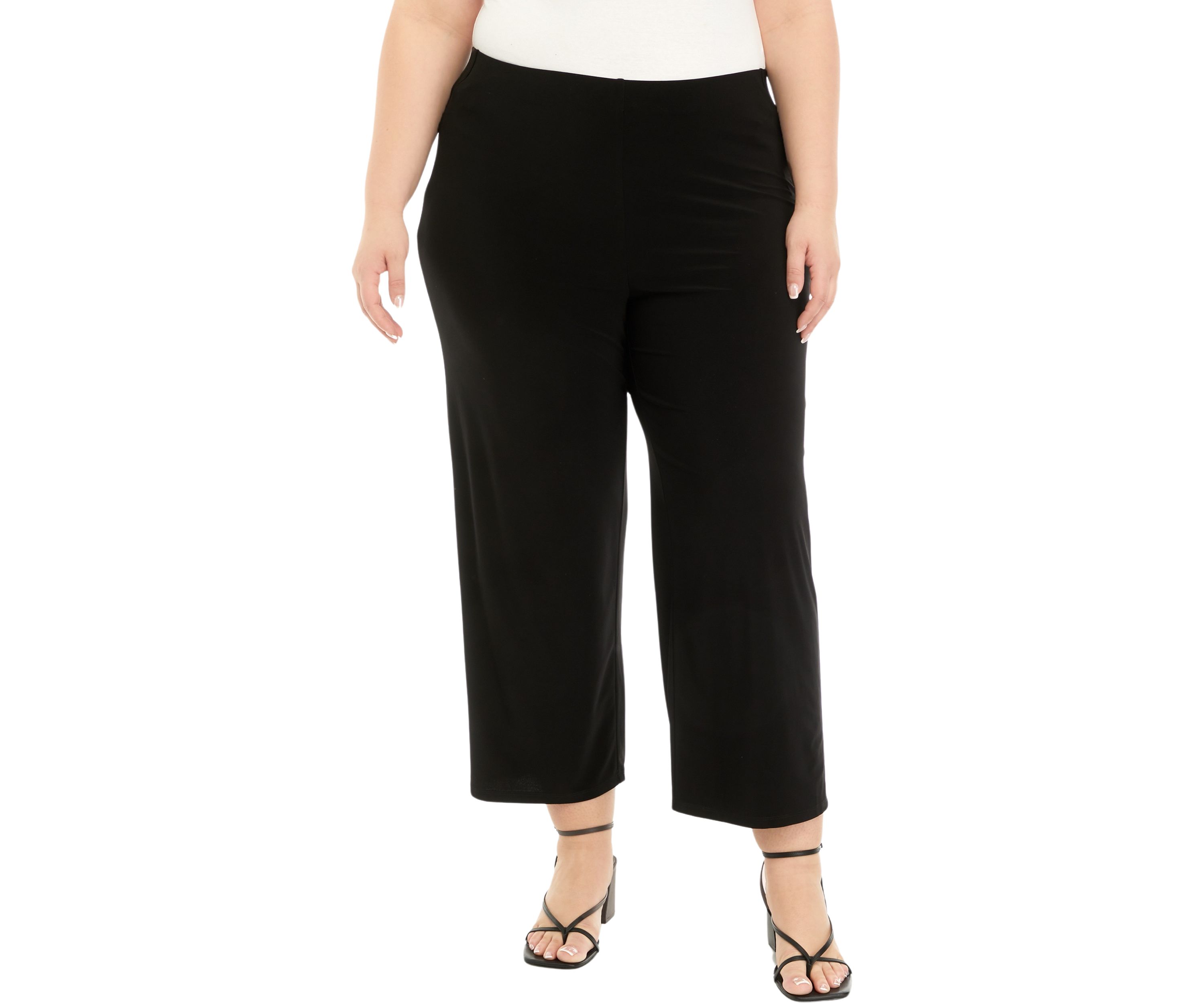 Plus Size Pull On Wide Leg Knit Cropped Pants