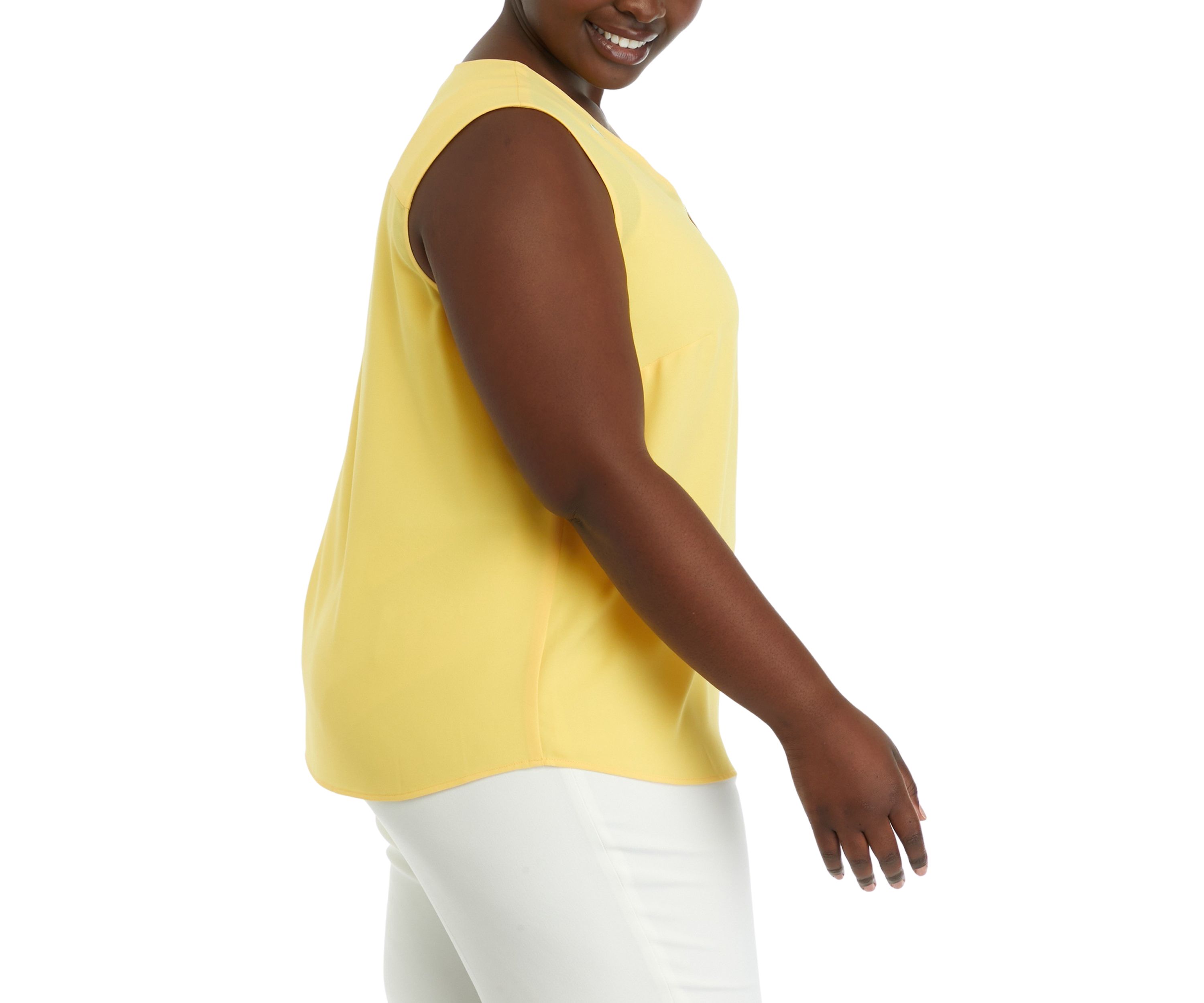 Plus Size Sleeveless V-Neck Half Zip Blouse