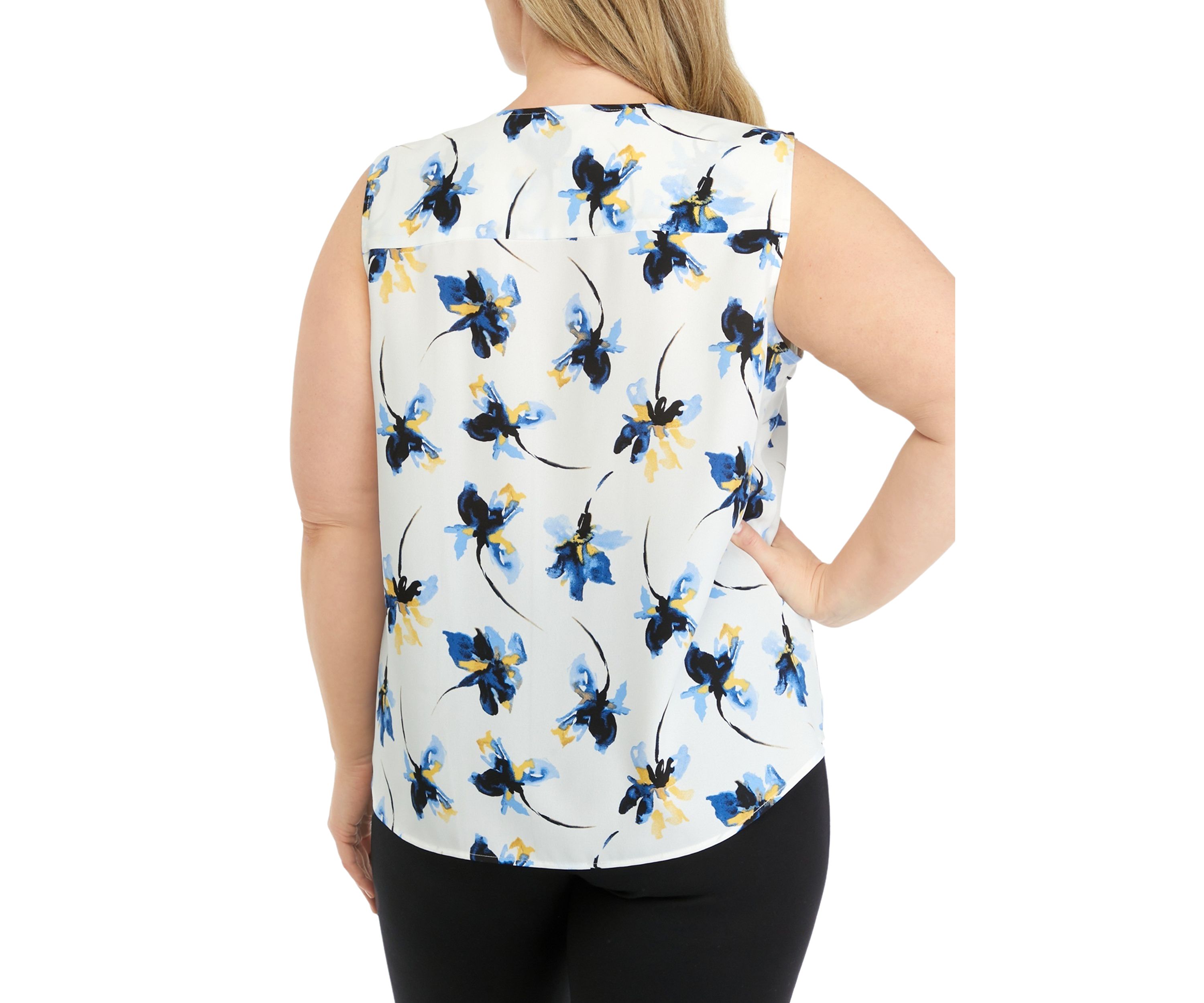 Plus Size Sleeveless V-Neck Half Zip Blouse