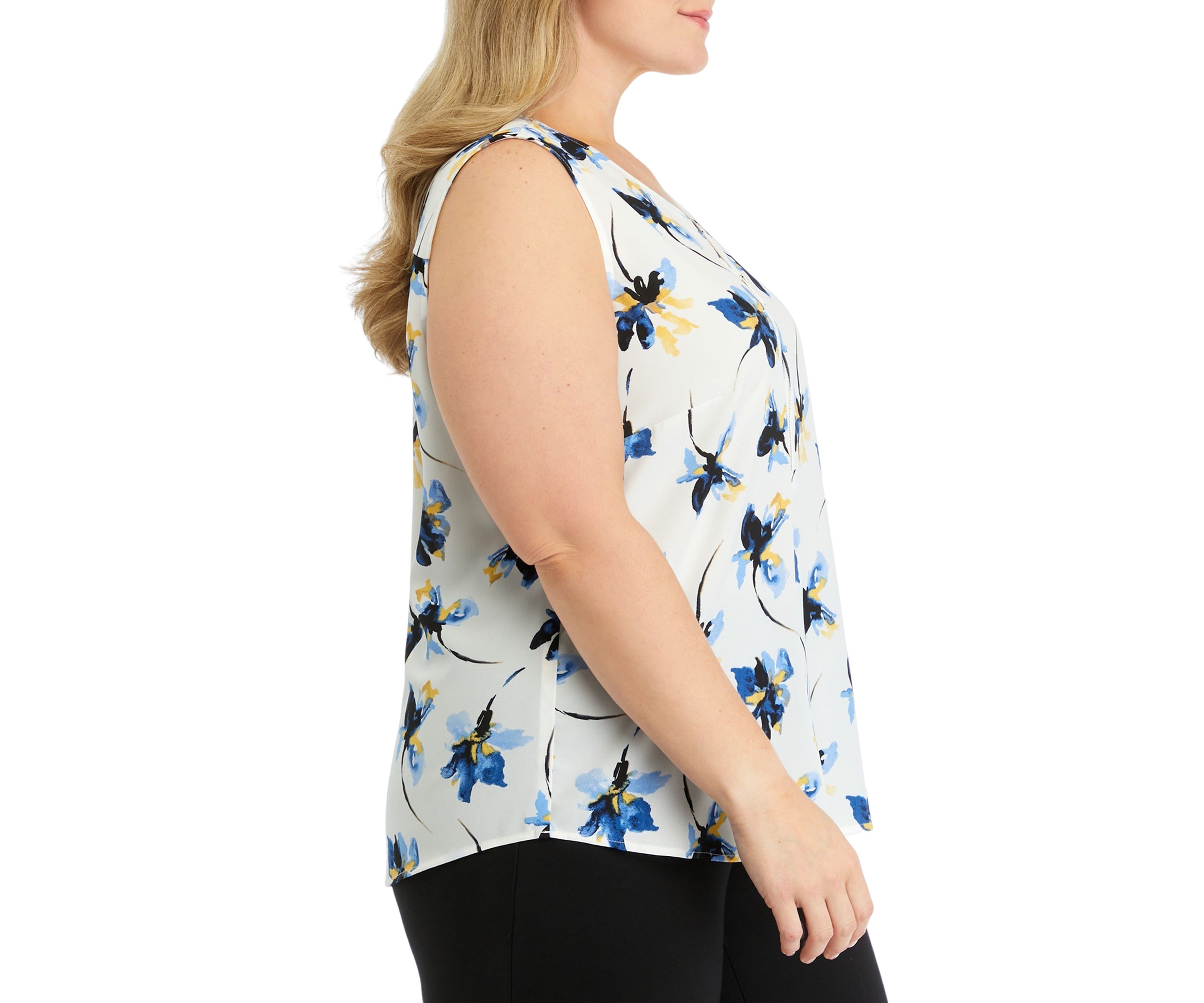 Plus Size Sleeveless V-Neck Half Zip Blouse