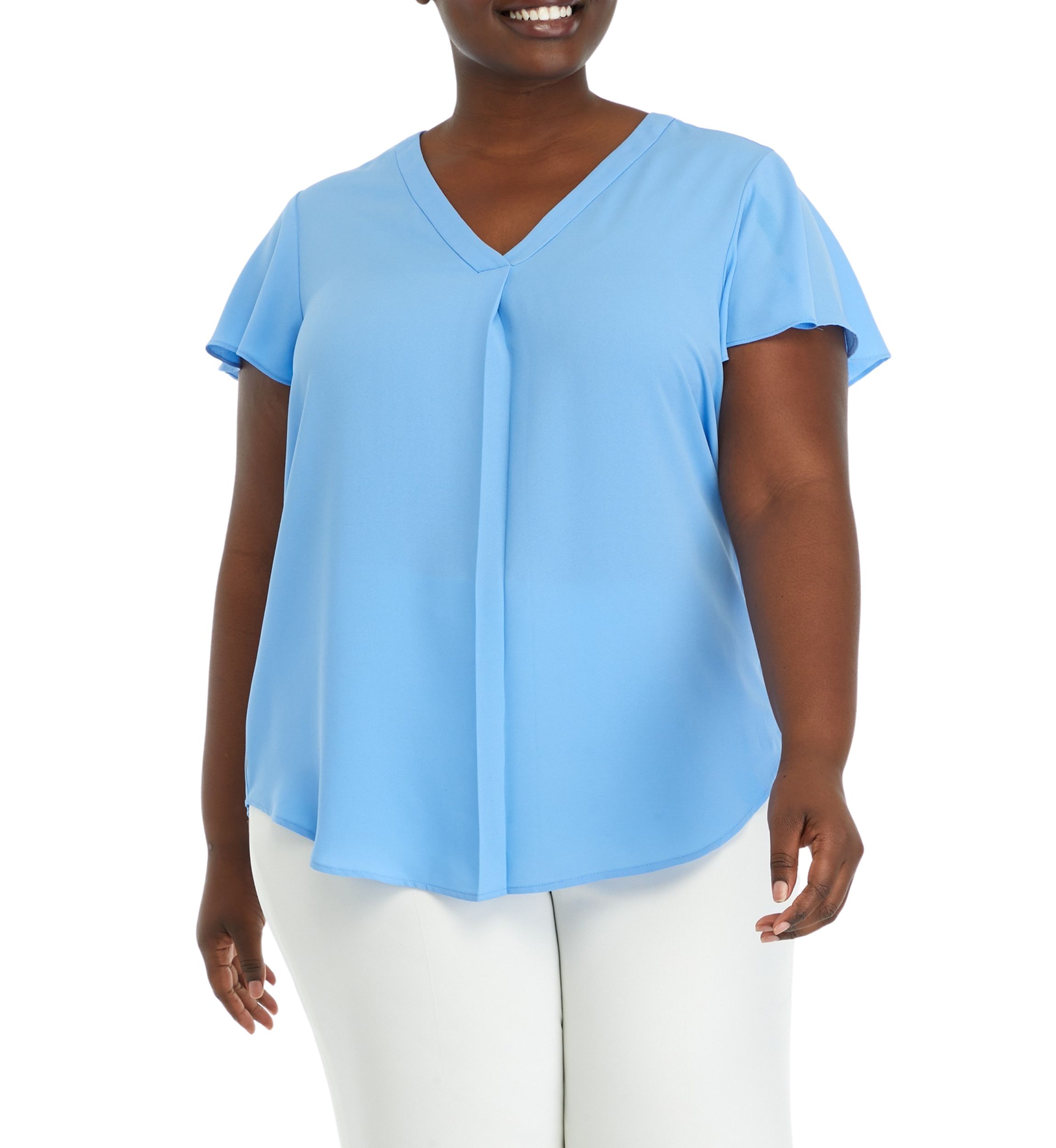 Plus Size V-Neck Pleat Front Top