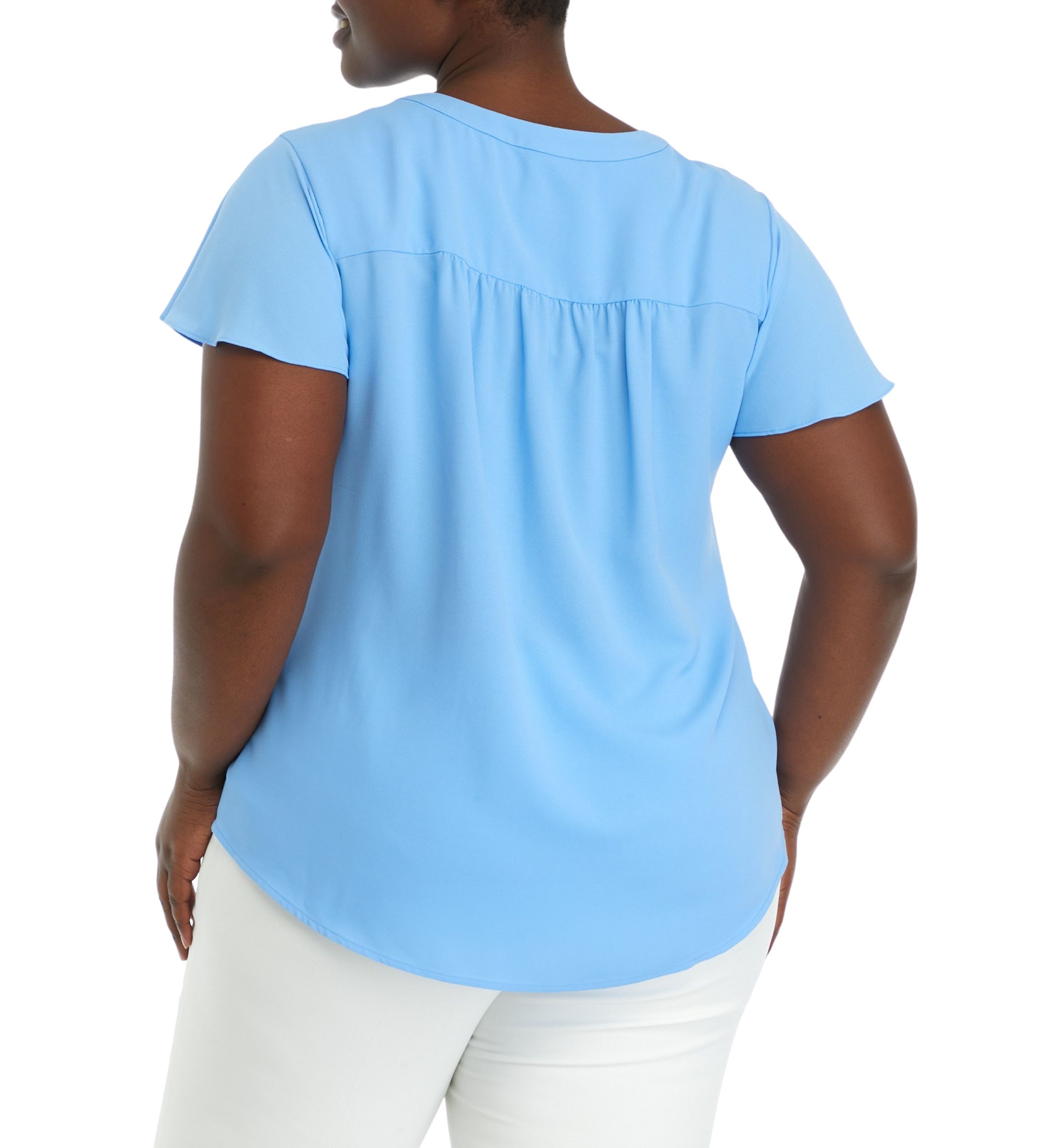 Plus Size V-Neck Pleat Front Top