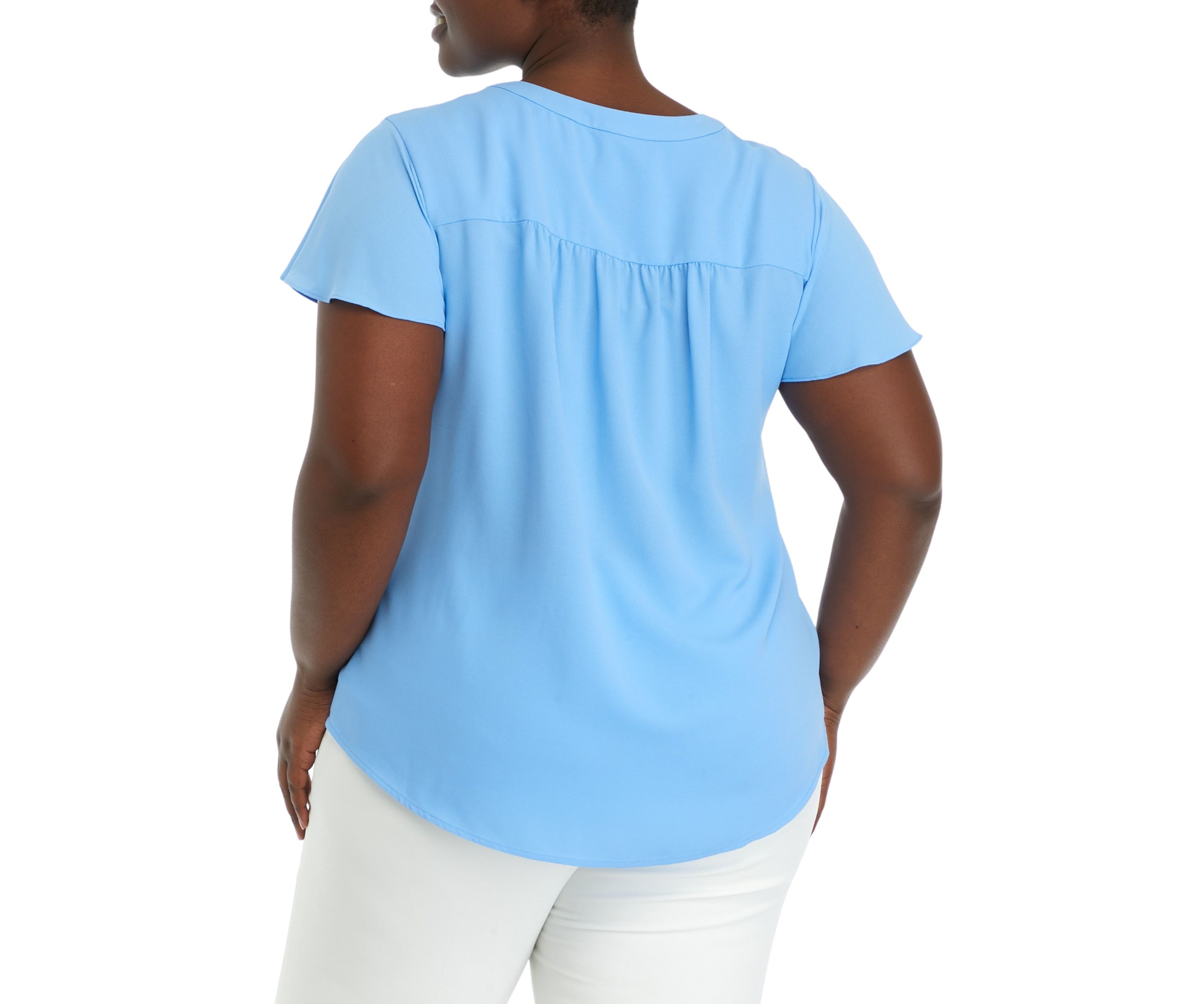 Plus Size V-Neck Pleat Front Top