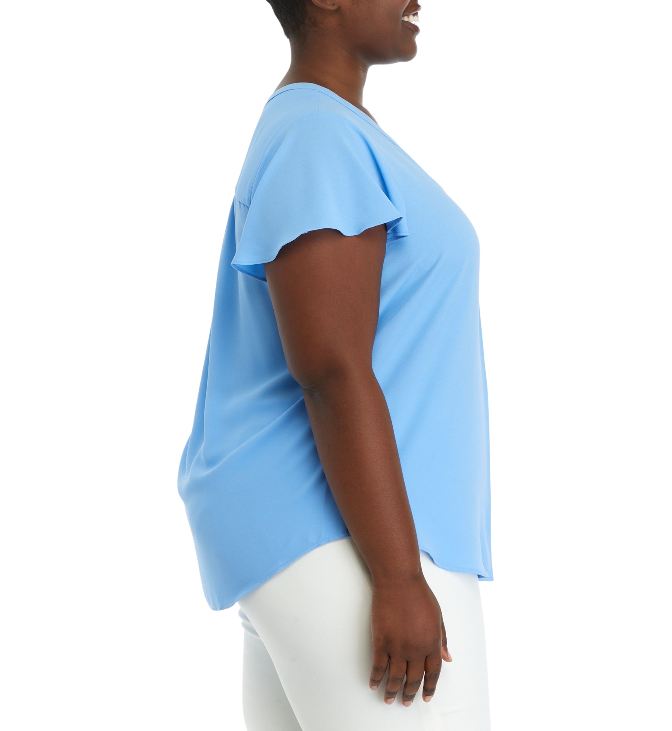 Plus Size V-Neck Pleat Front Top