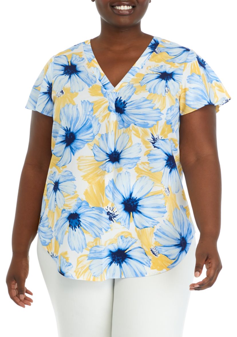 Plus Size Printed Pleat Front Top