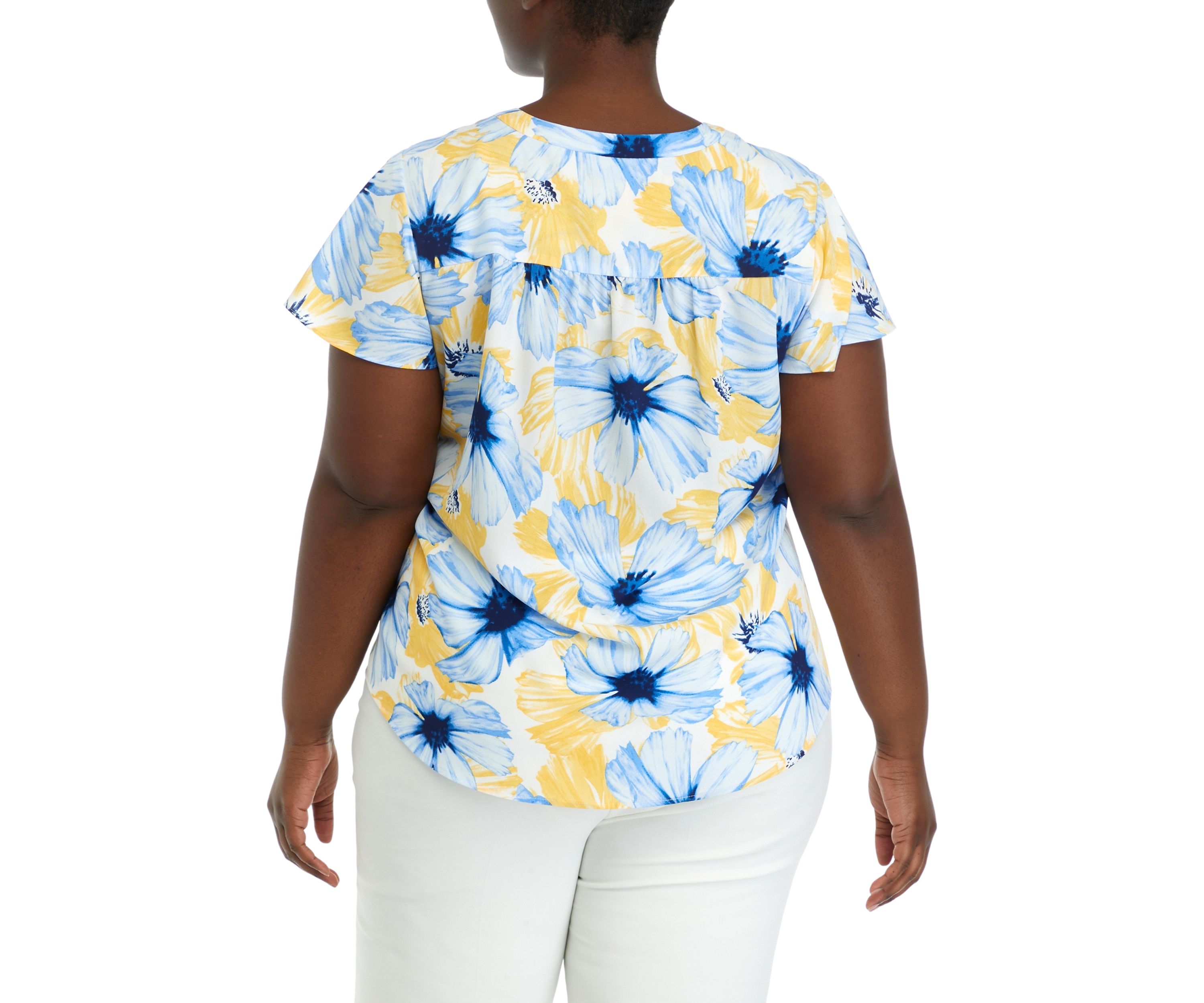 Plus Size Printed Pleat Front Top