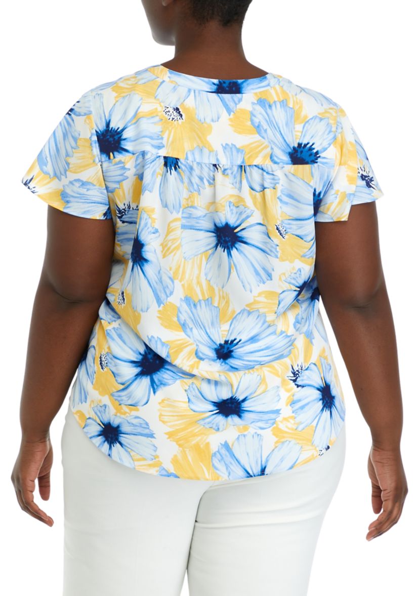 Plus Size Printed Pleat Front Top